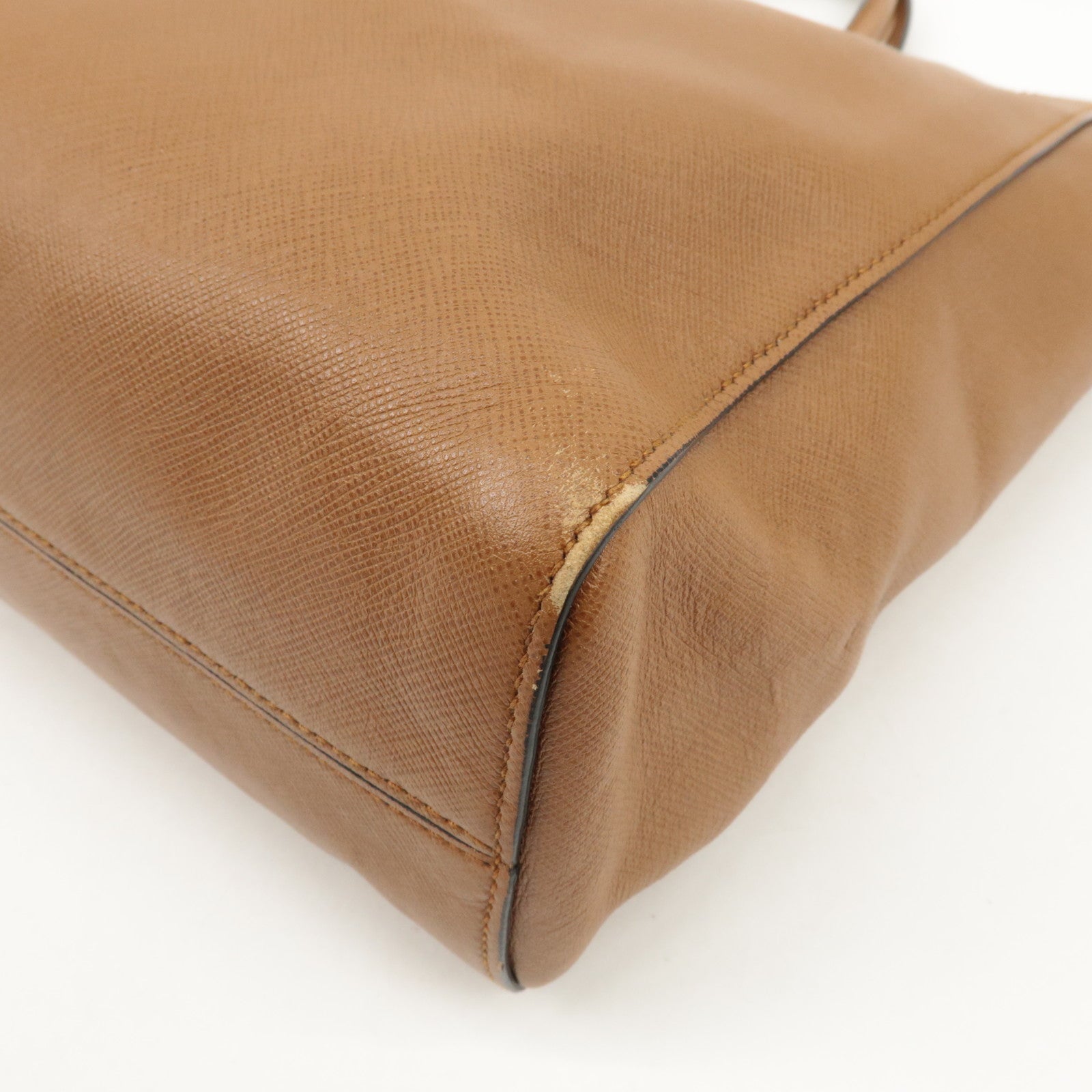 PRADA Triangle Logo Saffiano Leather 2Way Tote Bag Brown BN2666