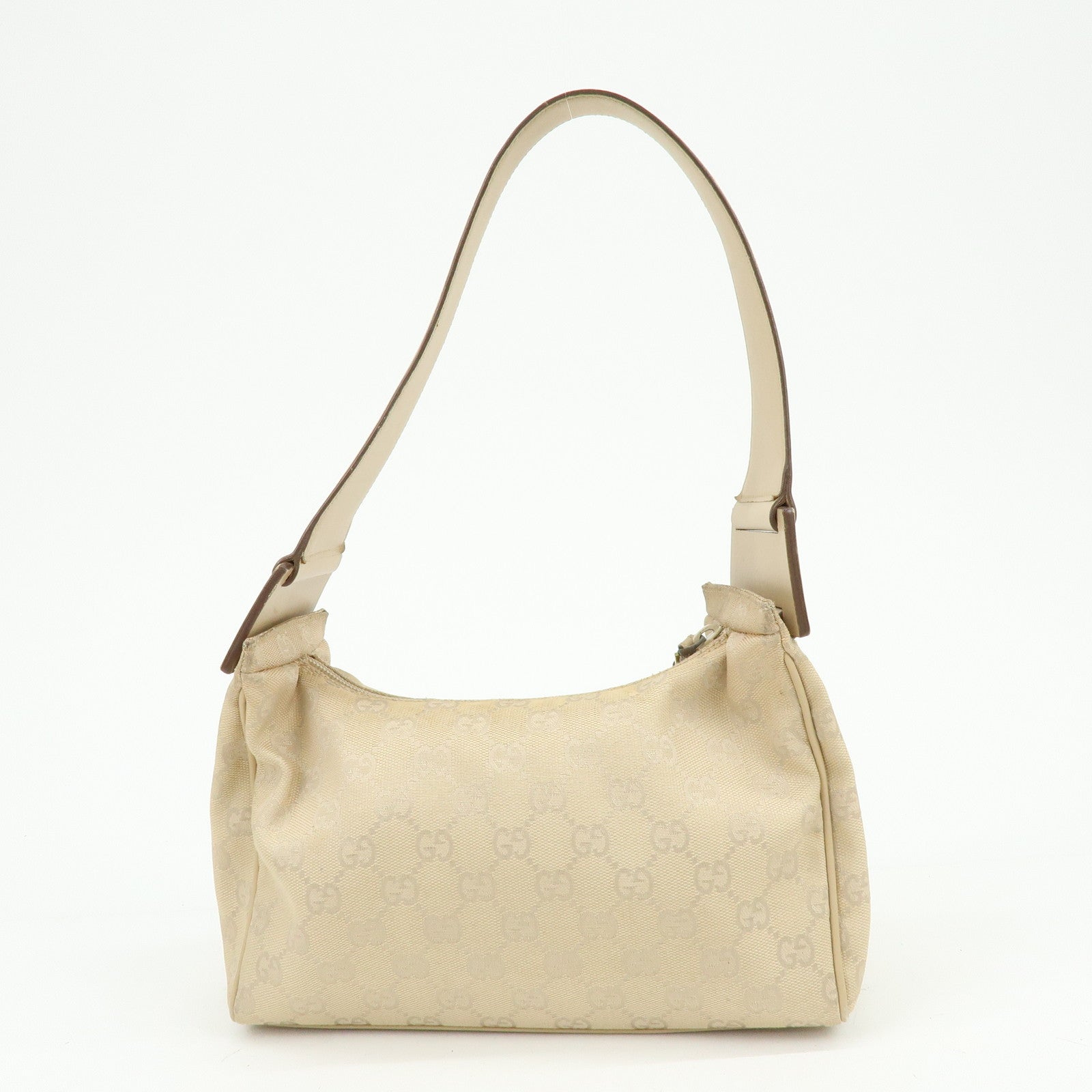 GUCCI GG Canvas Leather Shoulder Bag Hand Bag Beige 92699