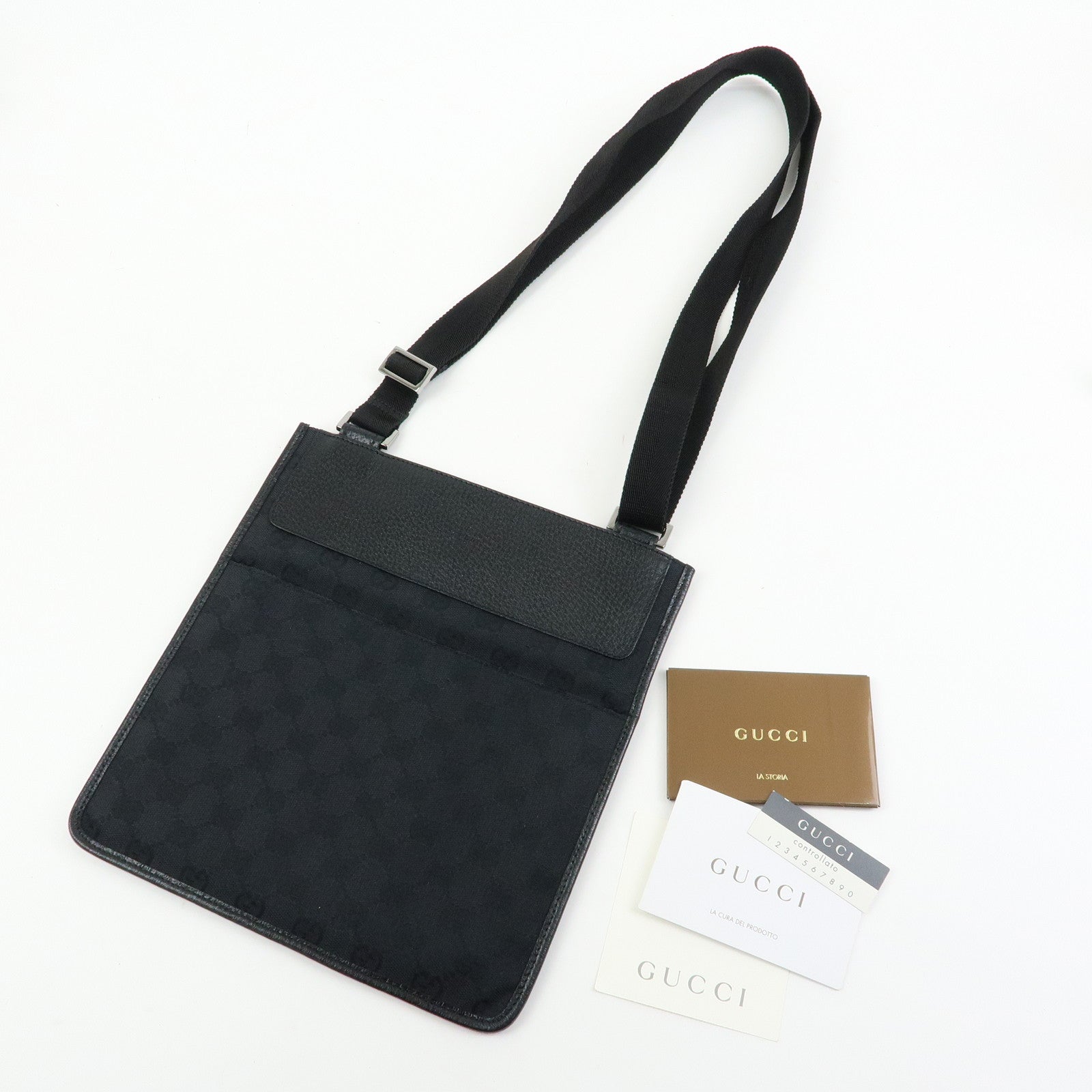 GUCCI GG Canvas Leather Shoulder Bag Crossbody Bag Black 27639