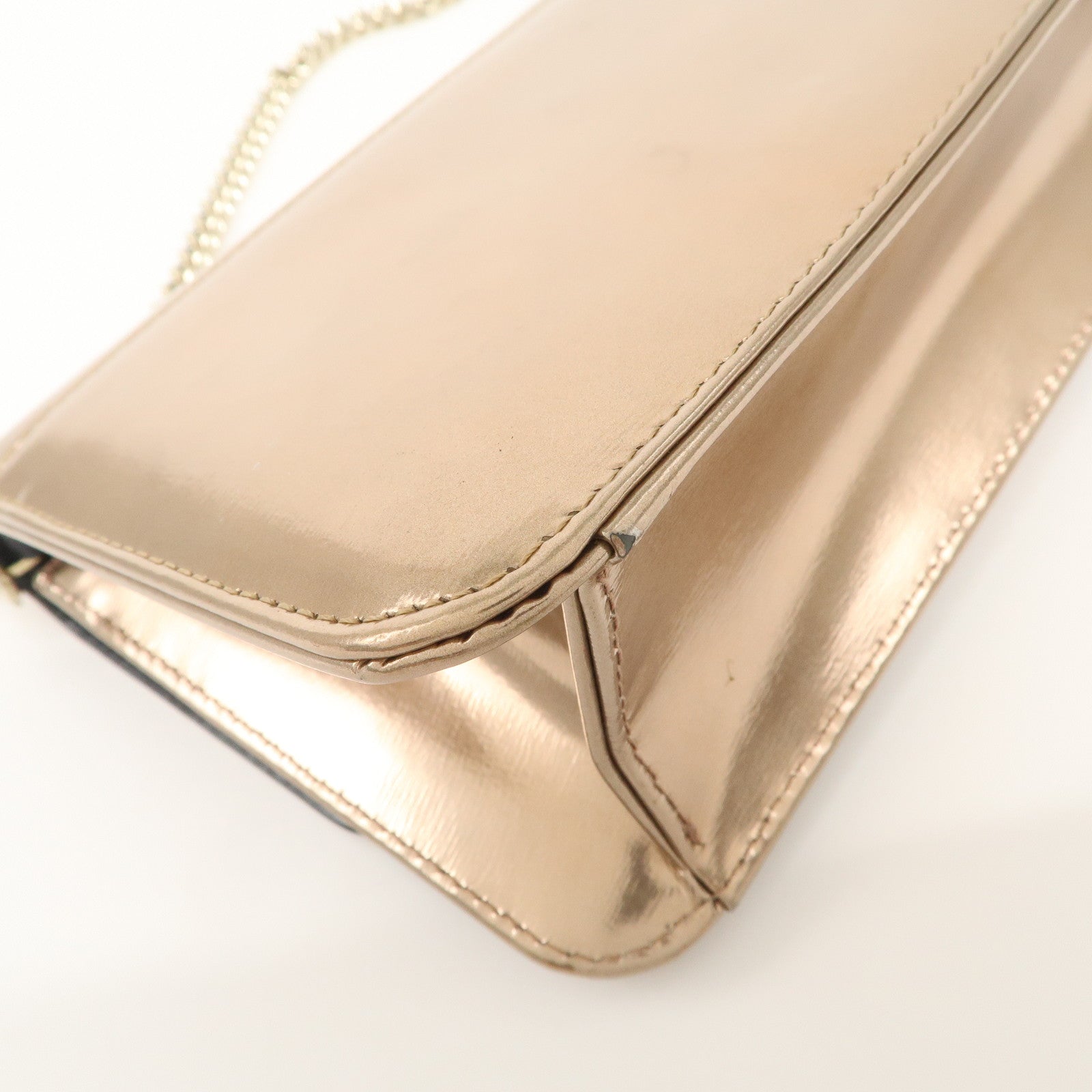 Christian Dior Patent Leather Chain Shoulder Bag Metallic Pink Used