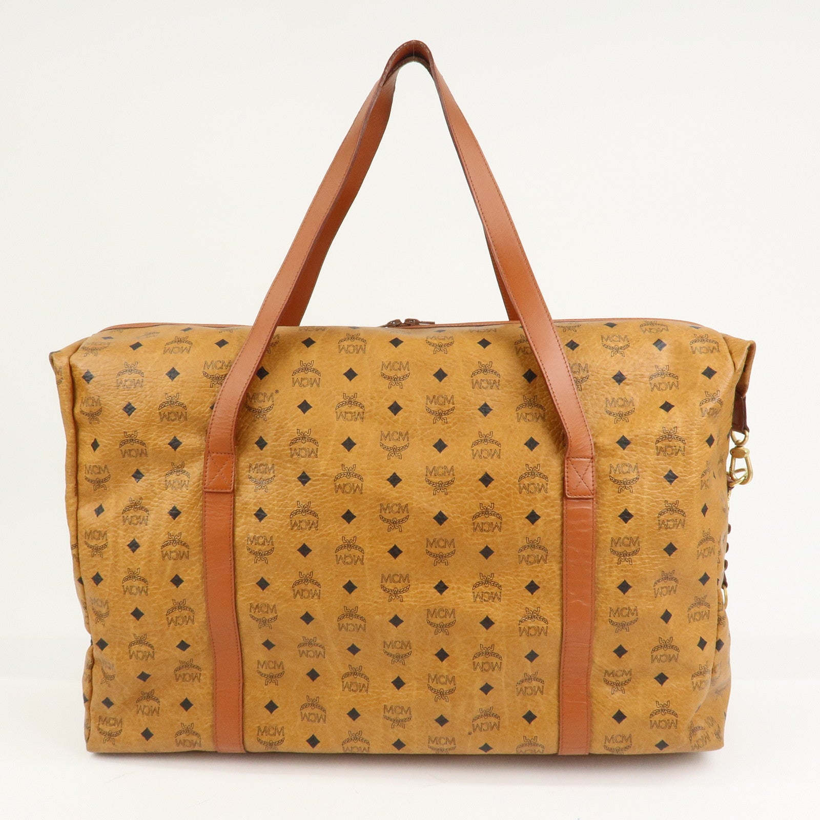 MCM Visetos Leather Boston Bag Shoulder Bag Brown