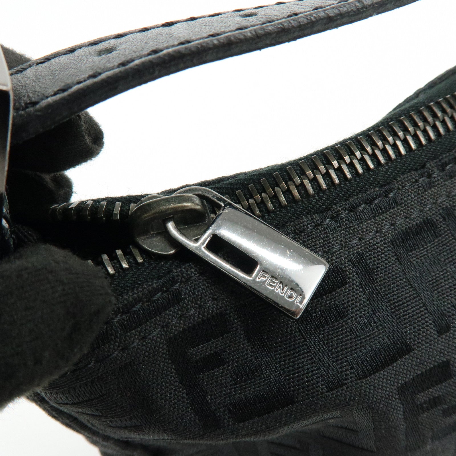 FENDI Zucchino Canvas Leather Hand Bag Pouch Black 8N0001