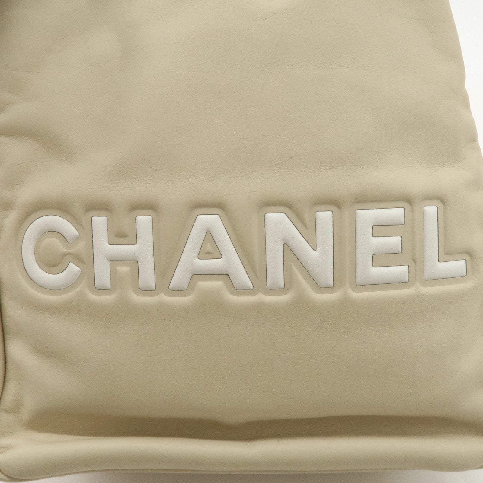 CHANEL Cameria Leather Tote Bag Shoulder Bag Beige White A20856 Used