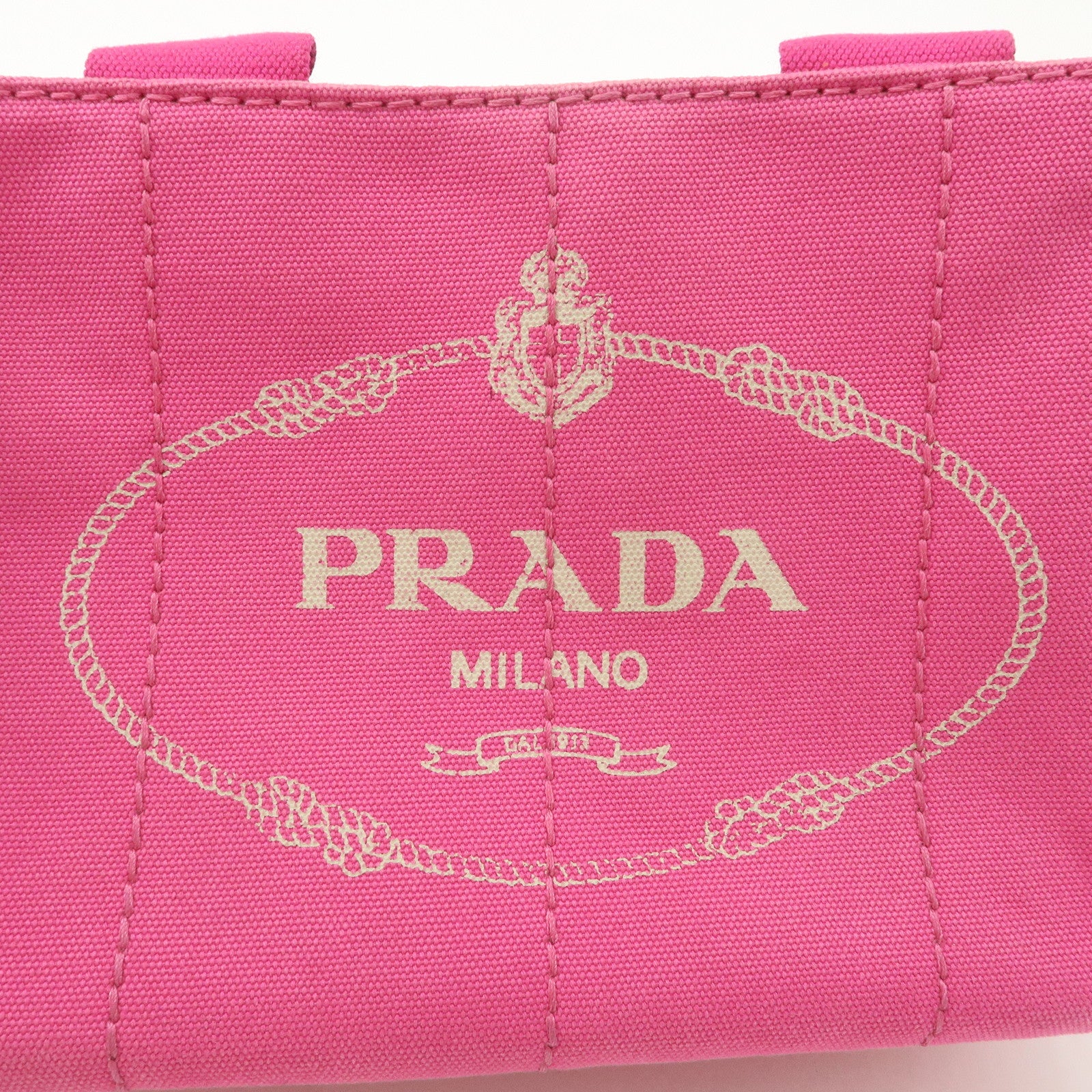 PRADA Logo Canapa Mini Canvas Tote Bag Hand Bag Pink BN2439 Used