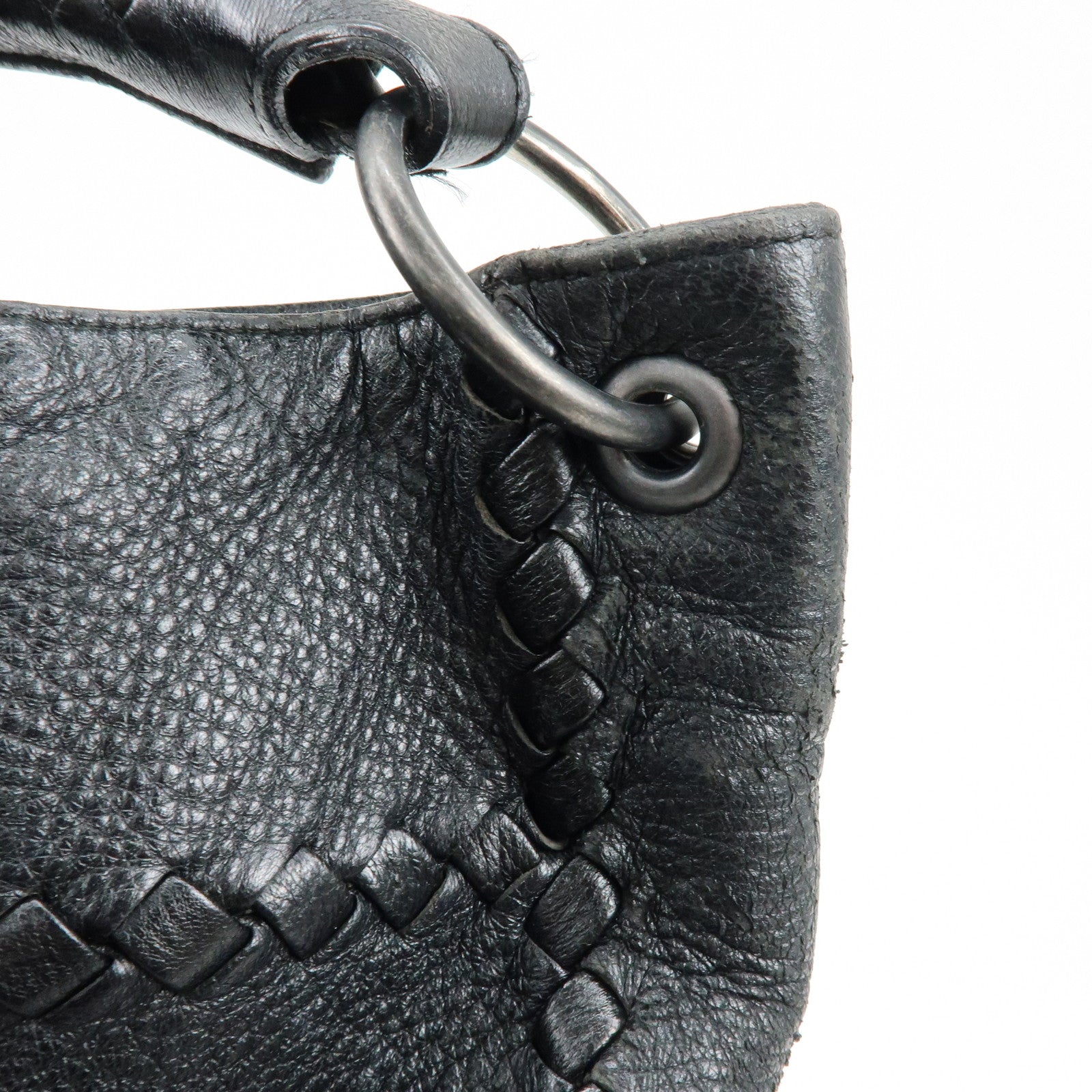 BOTTEGA VENETA Cervo Leather Shoulder Bag Hand Bag Black