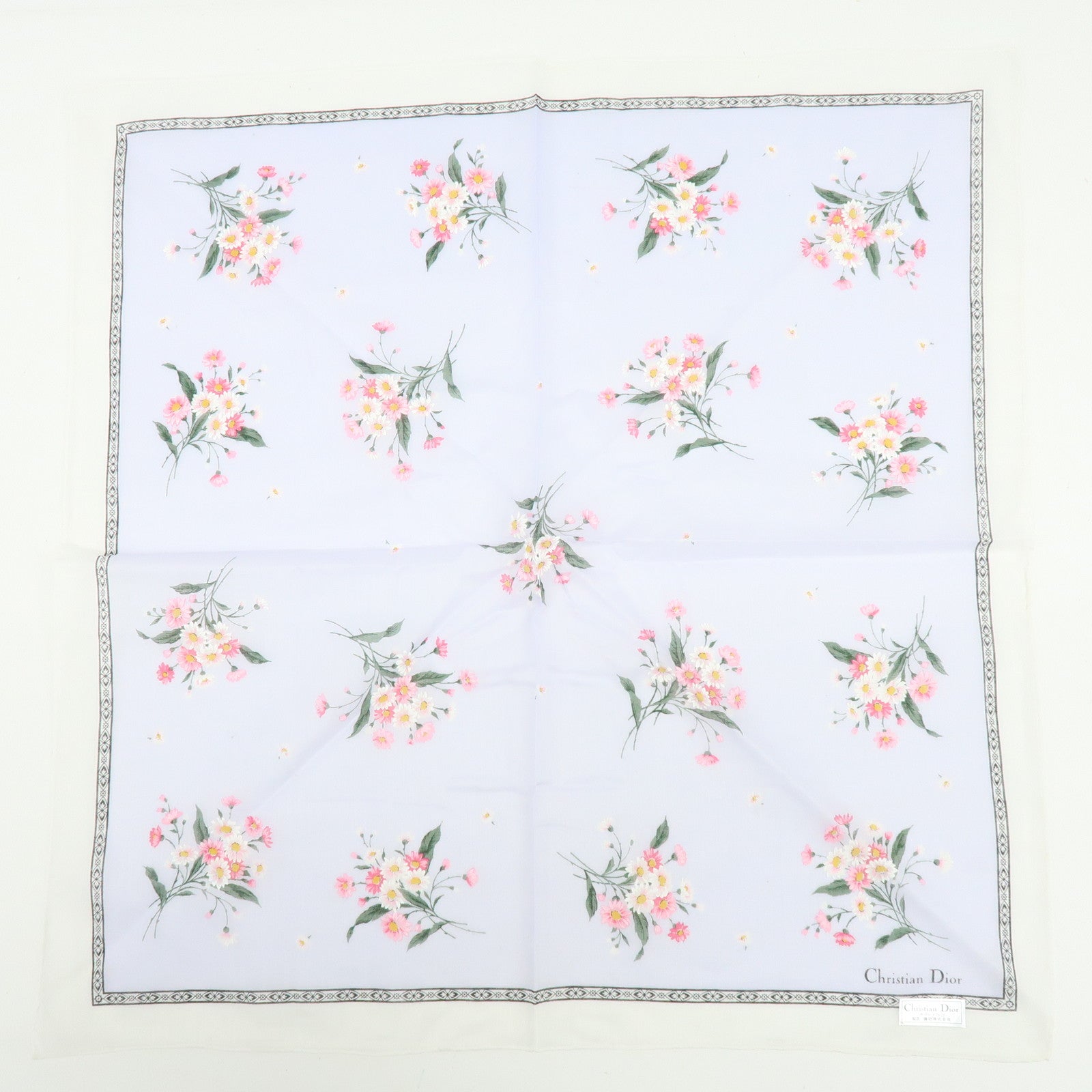 Christian Dior Set of 3 Cotton Handkerchief Flower White Purple