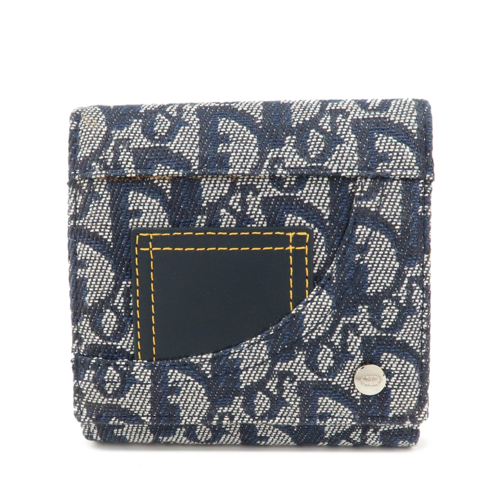 Christian Dior Trotter Canvas Leather Tri-fold Wallet Navy