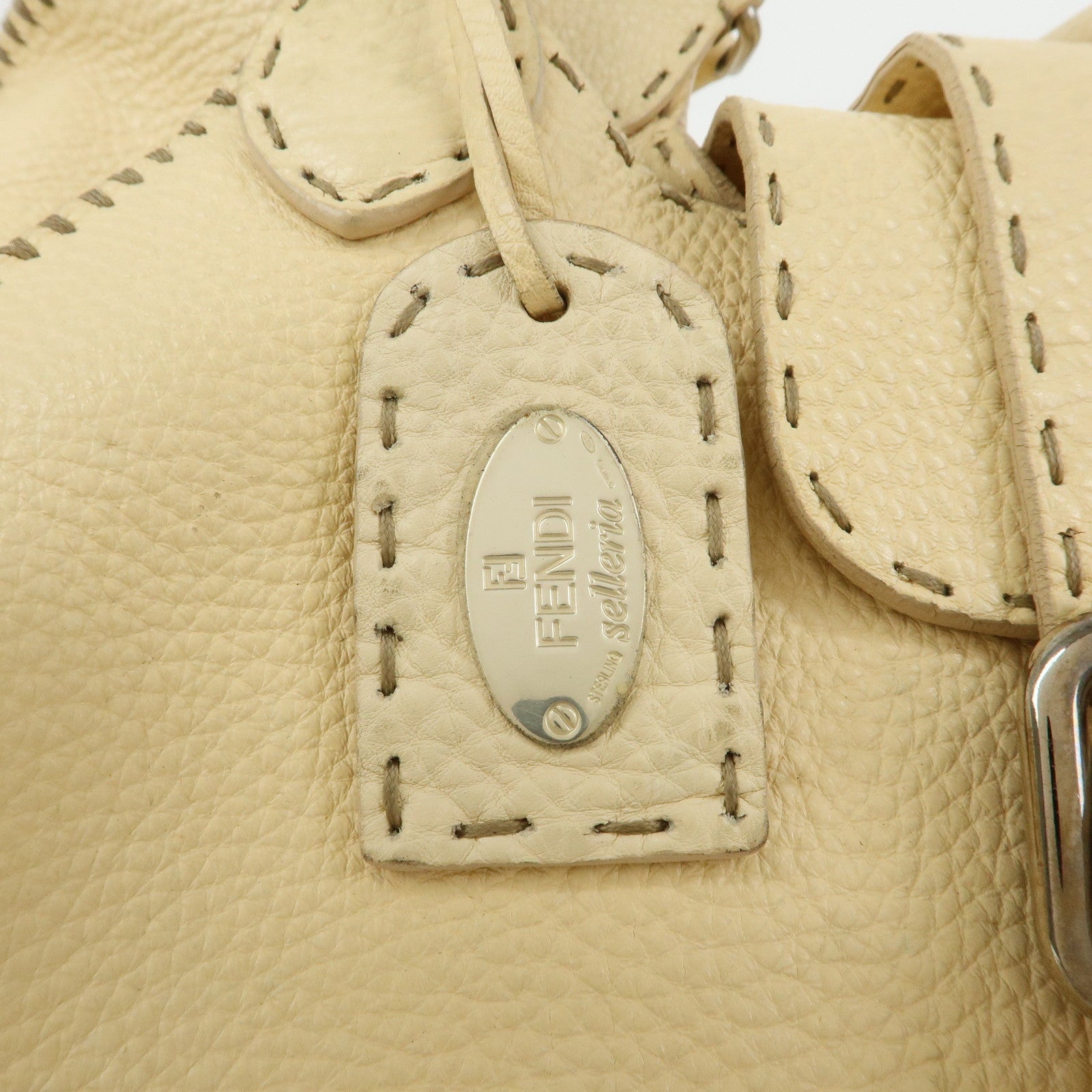 FENDI Selleria Leather Hand Bag Shoulder Bag Cream 8BR457