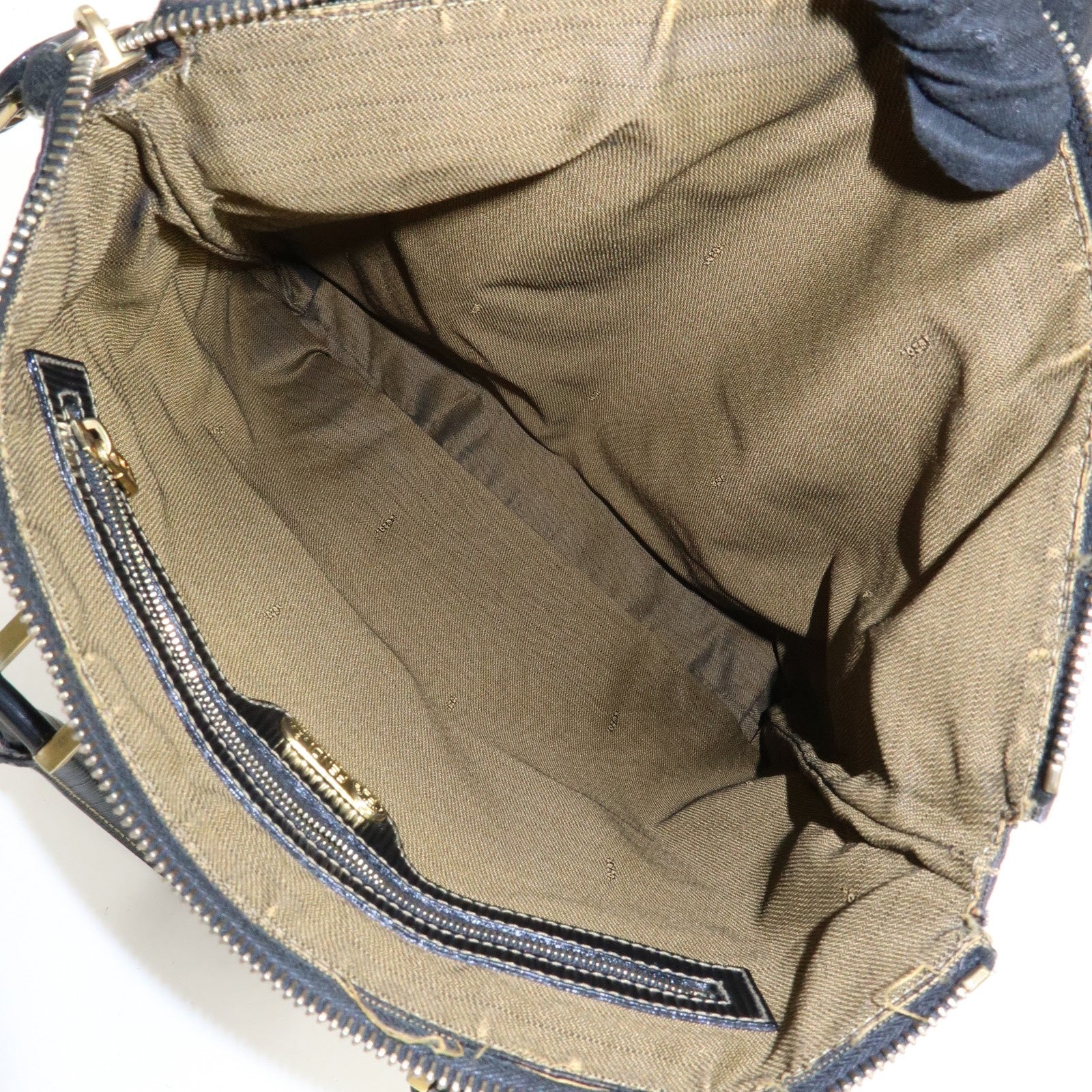 FENDI Pequin Canvas Leather Hand Bag Tote Bag Brown Black