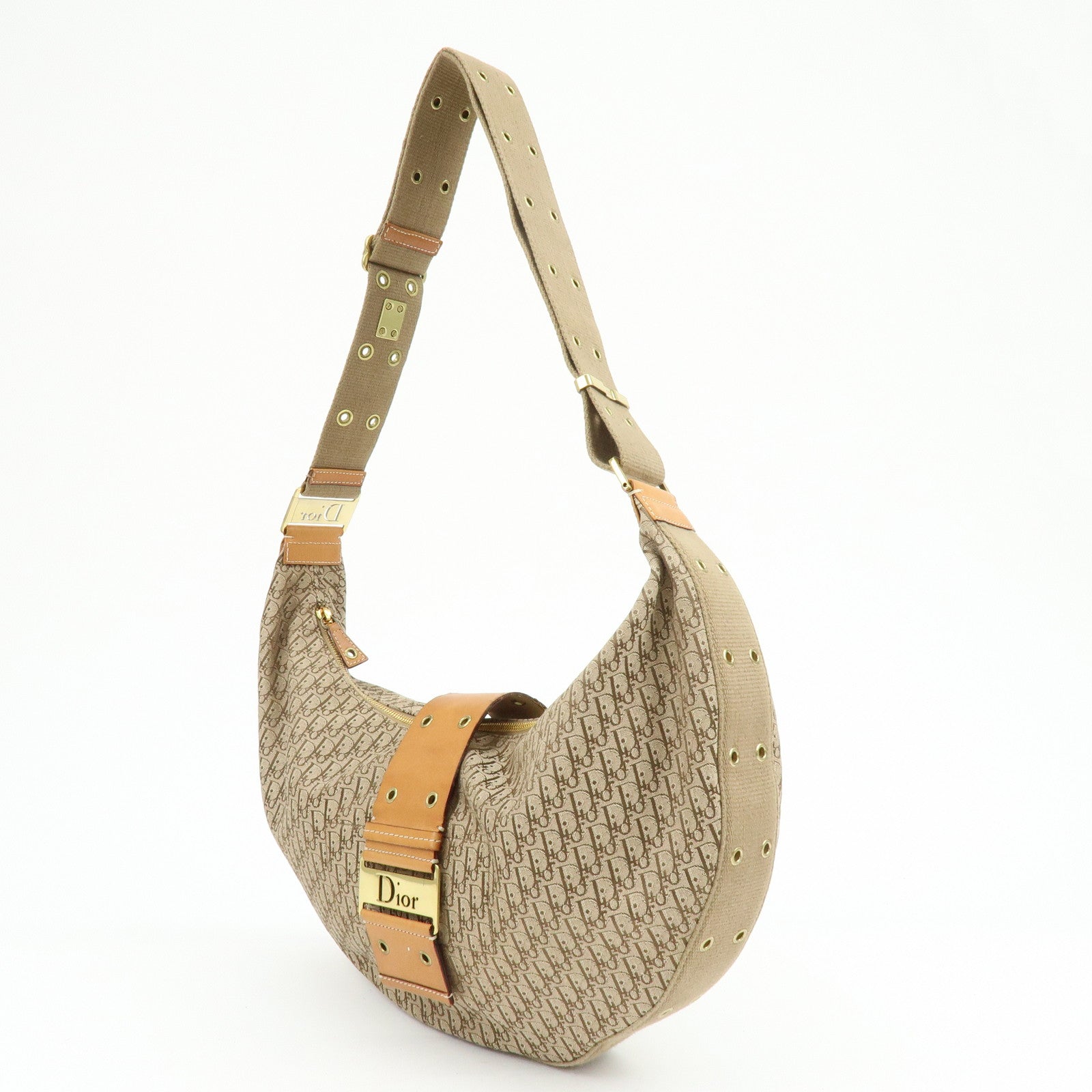 Christian Dior Trotter Canvas Leather Shoulder Crossbody Bag Beige