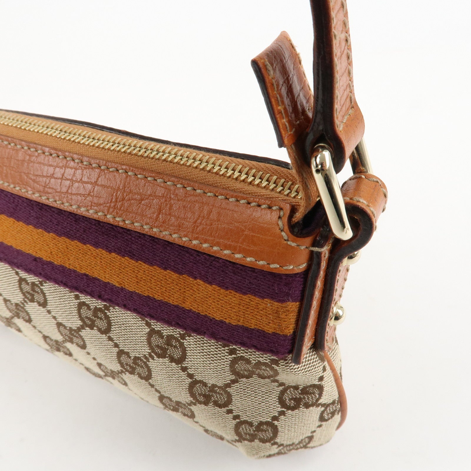 GUCCI Sherry GG Canvas Leather Shoulder Bag Gold Boots Bag Charm 145970 Used