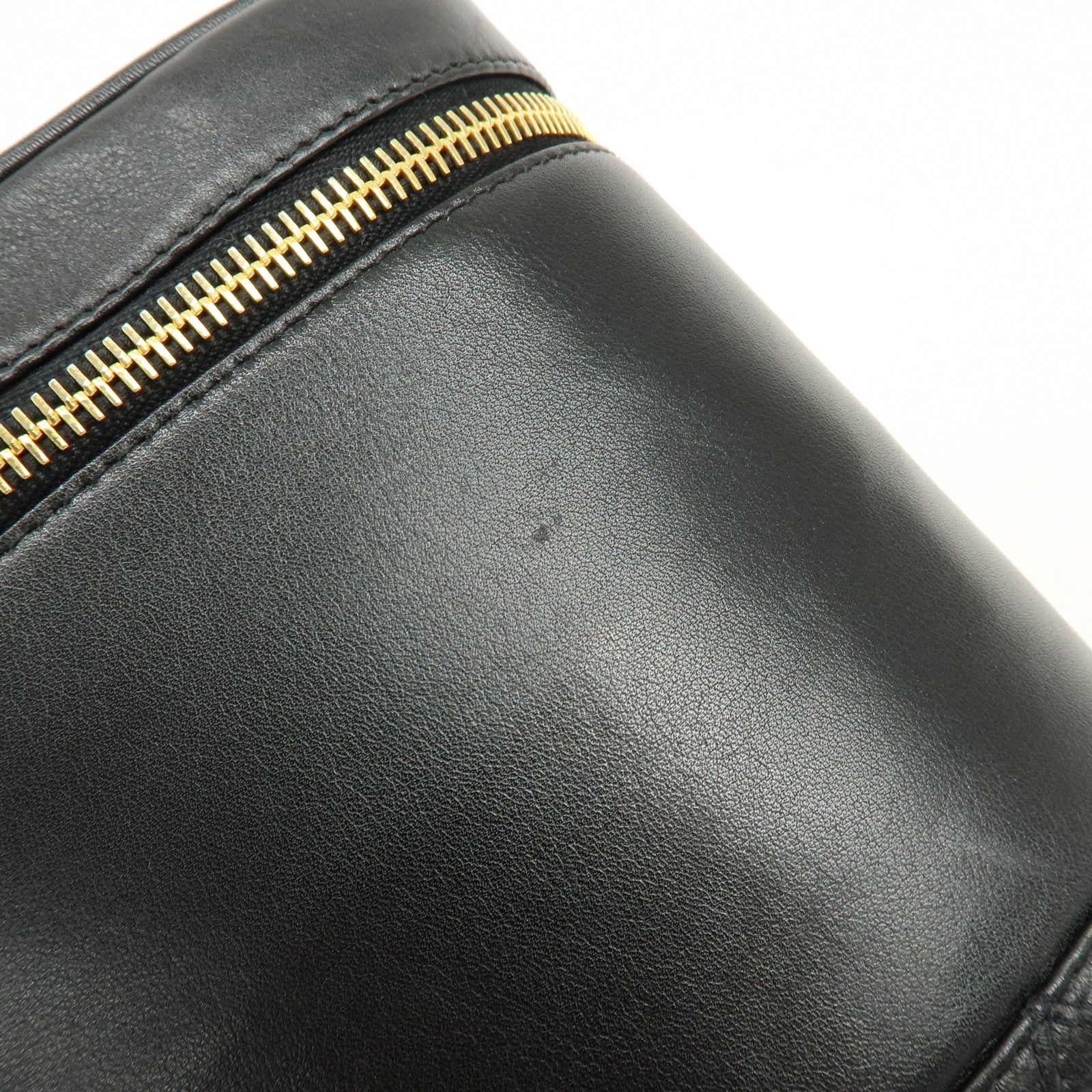 CHANEL COCO Mark Lamb Skin Vanity Bag Hand Bag Black A01998