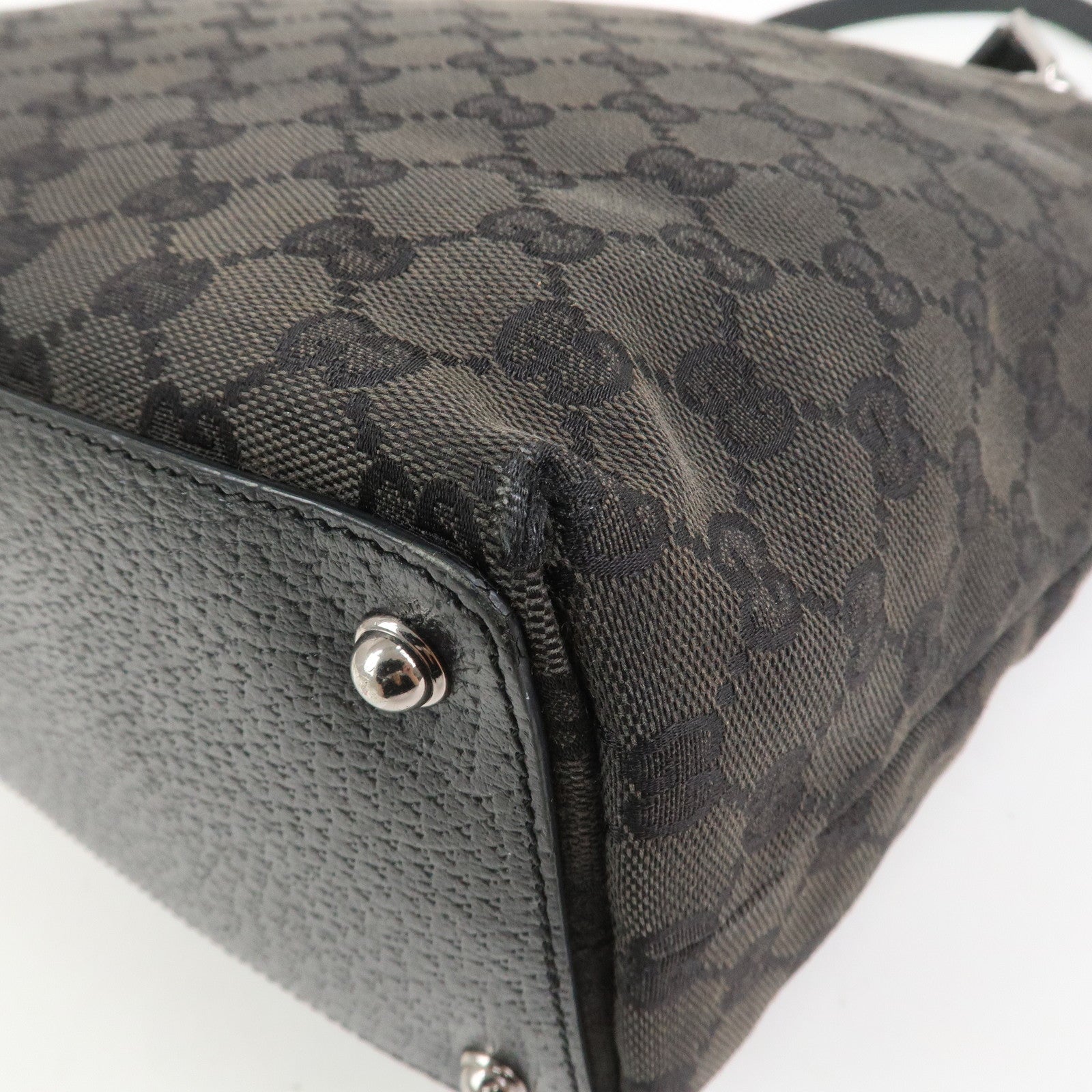 GUCCI GG Monogram Canvas Leather Tote Bag Hand Bag Black 120836