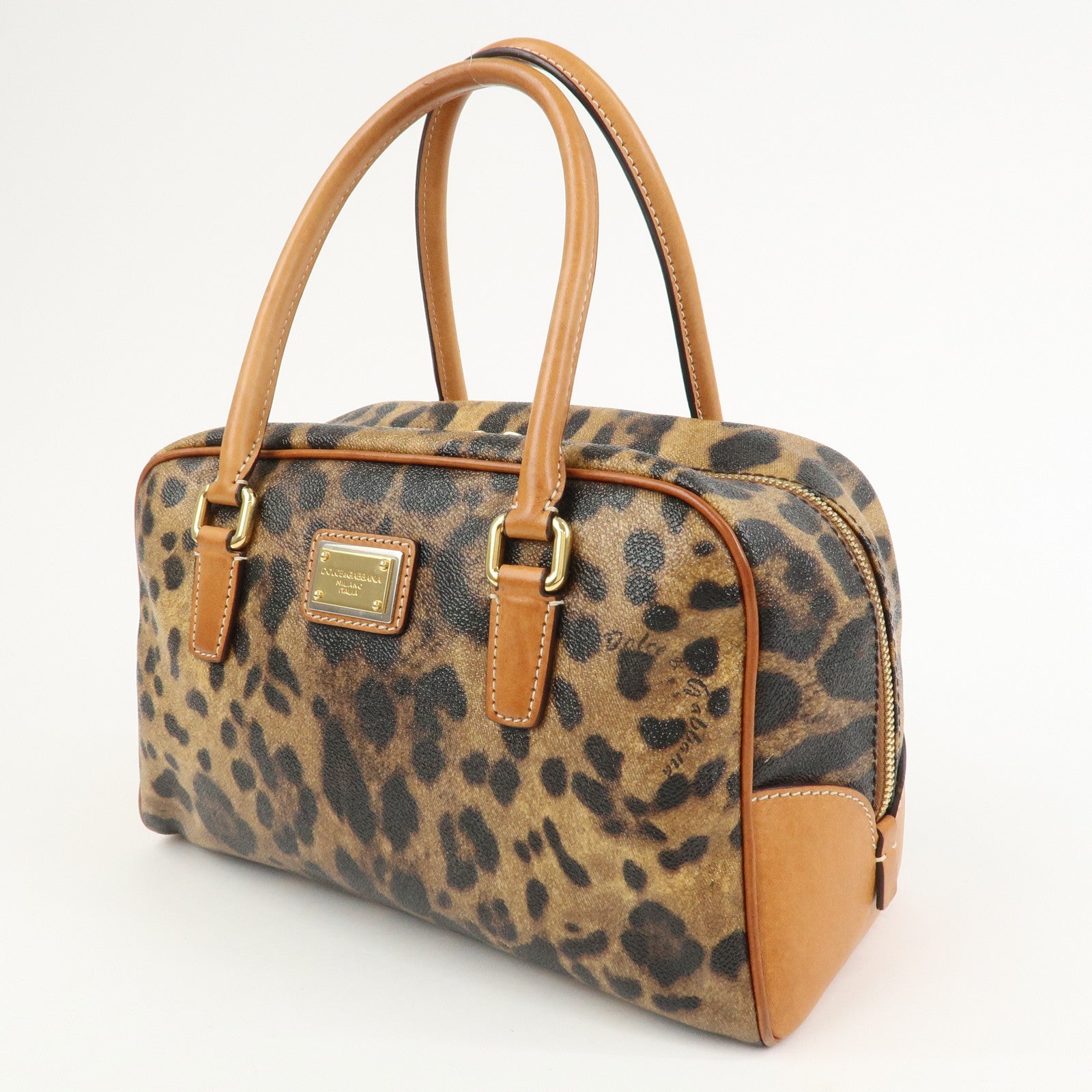 Dolce&Gabbana Leather Shoulder Bag Hand Bag Leopard Brown