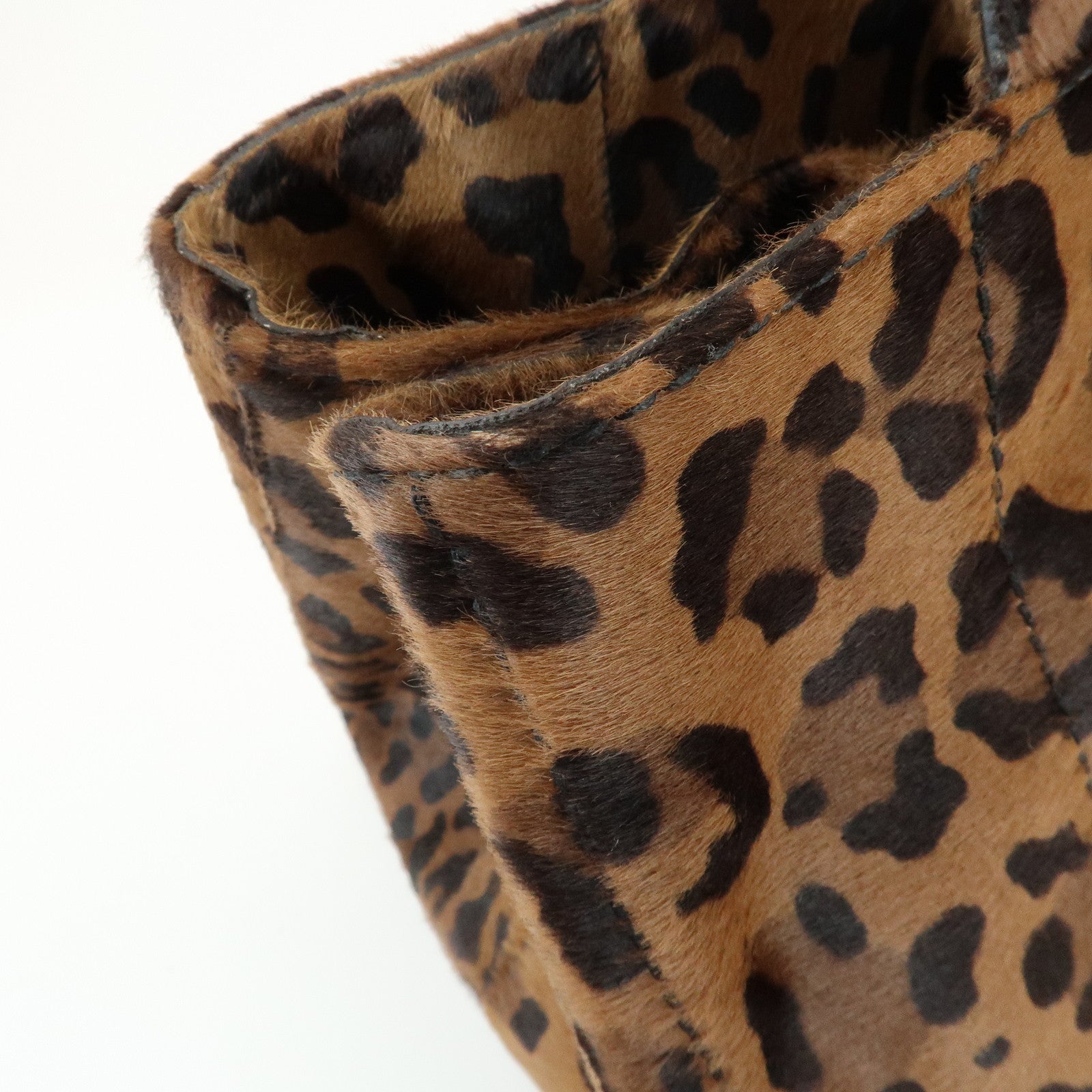 PRADA Canapa Large Unborn Calf Tote Bag Hand Bag Brown BN1872