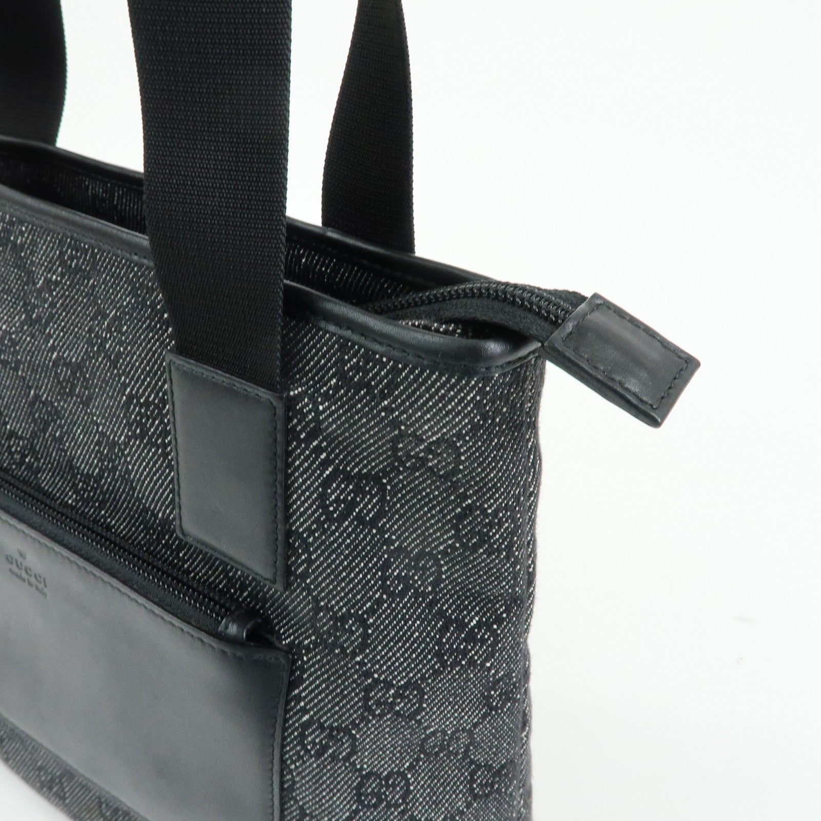 GUCCI GG Denim Leather Tote Bag Shoulder Bag Black 28893