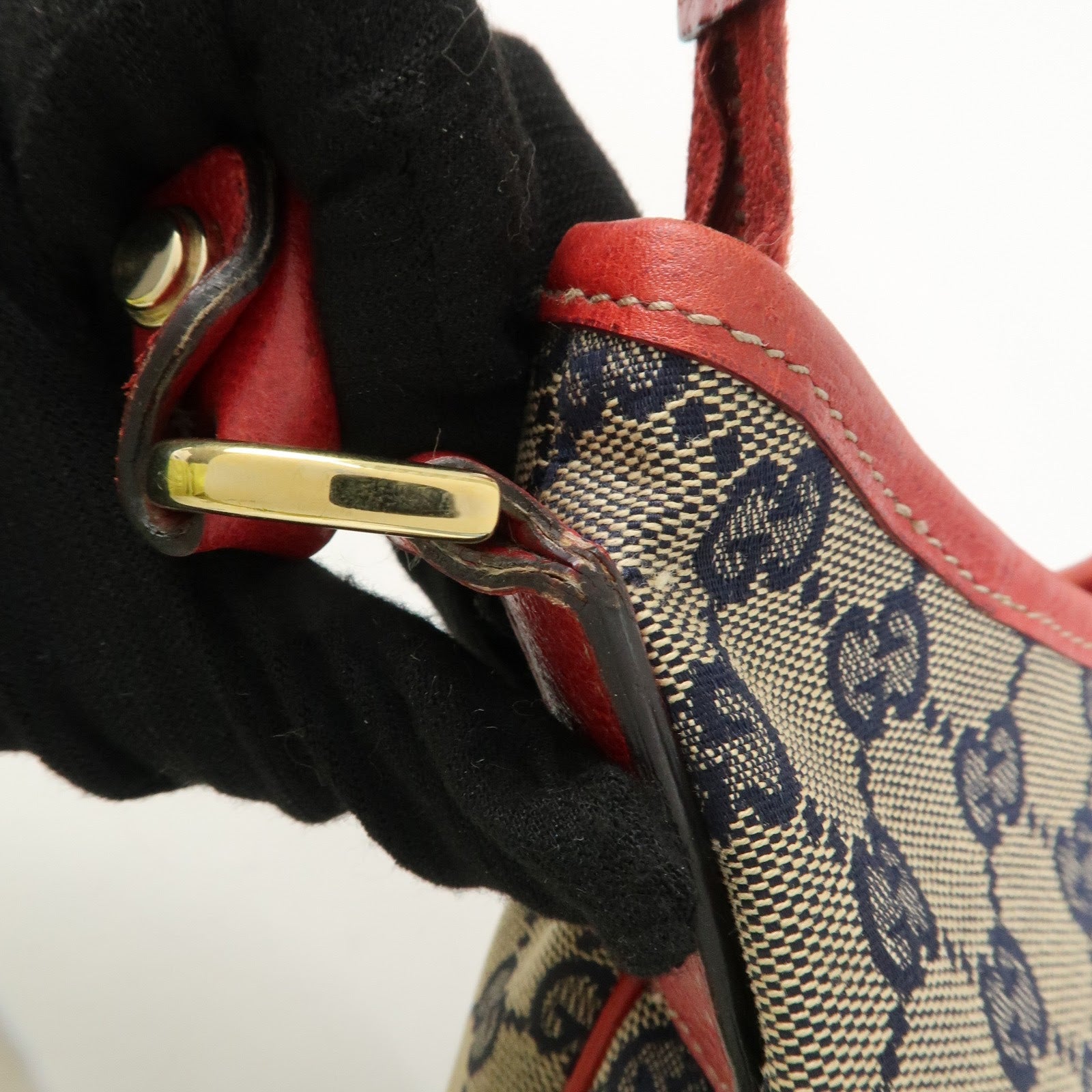 GUCCI Abbey GG Canvas Leather Shoulder Bag Hand Bag Beige Red 130738 Used