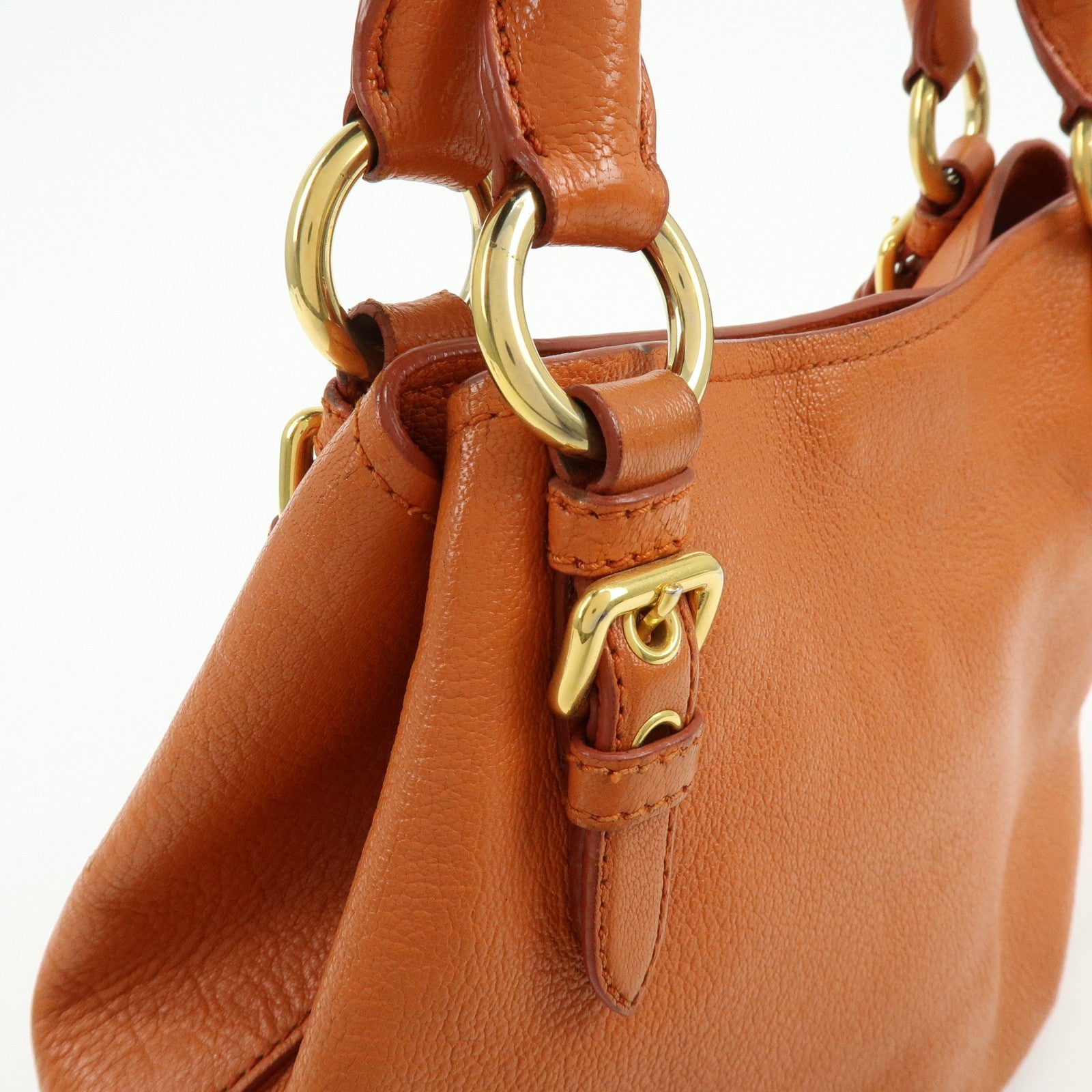 MIU MIU Madras Leather 2Way Shoulder Bag Hand Bag Orange RN0886