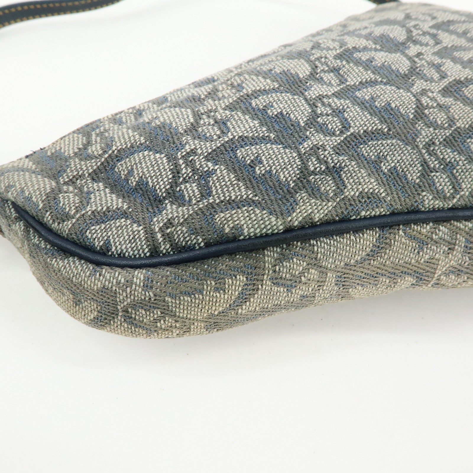 Christian Dior Saddle Trotter Jacquard Leather Shoulder Bag Navy