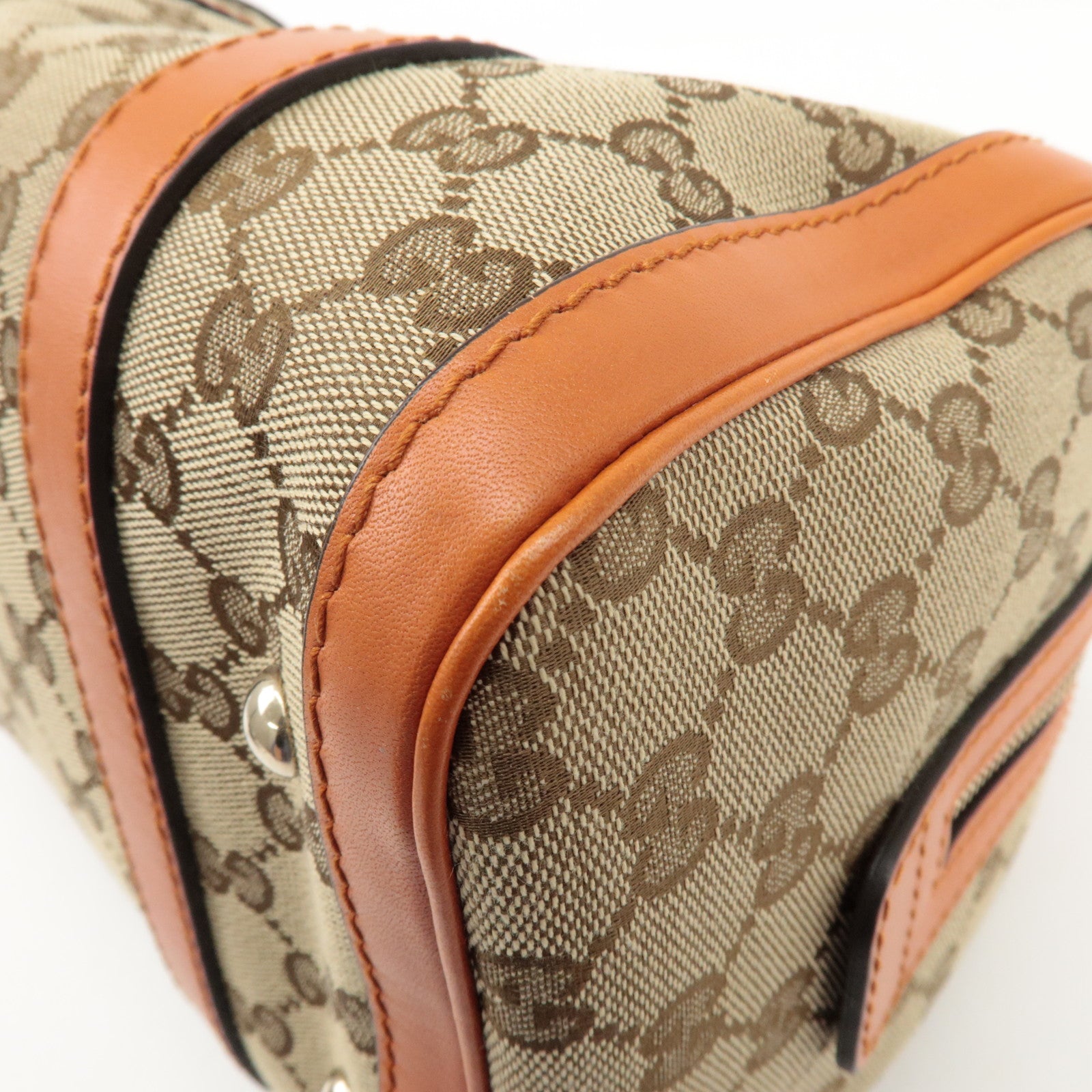 GUCCI GG Canvas Leather 2Way Mini Boston Bag Orange Beige 269876 Used