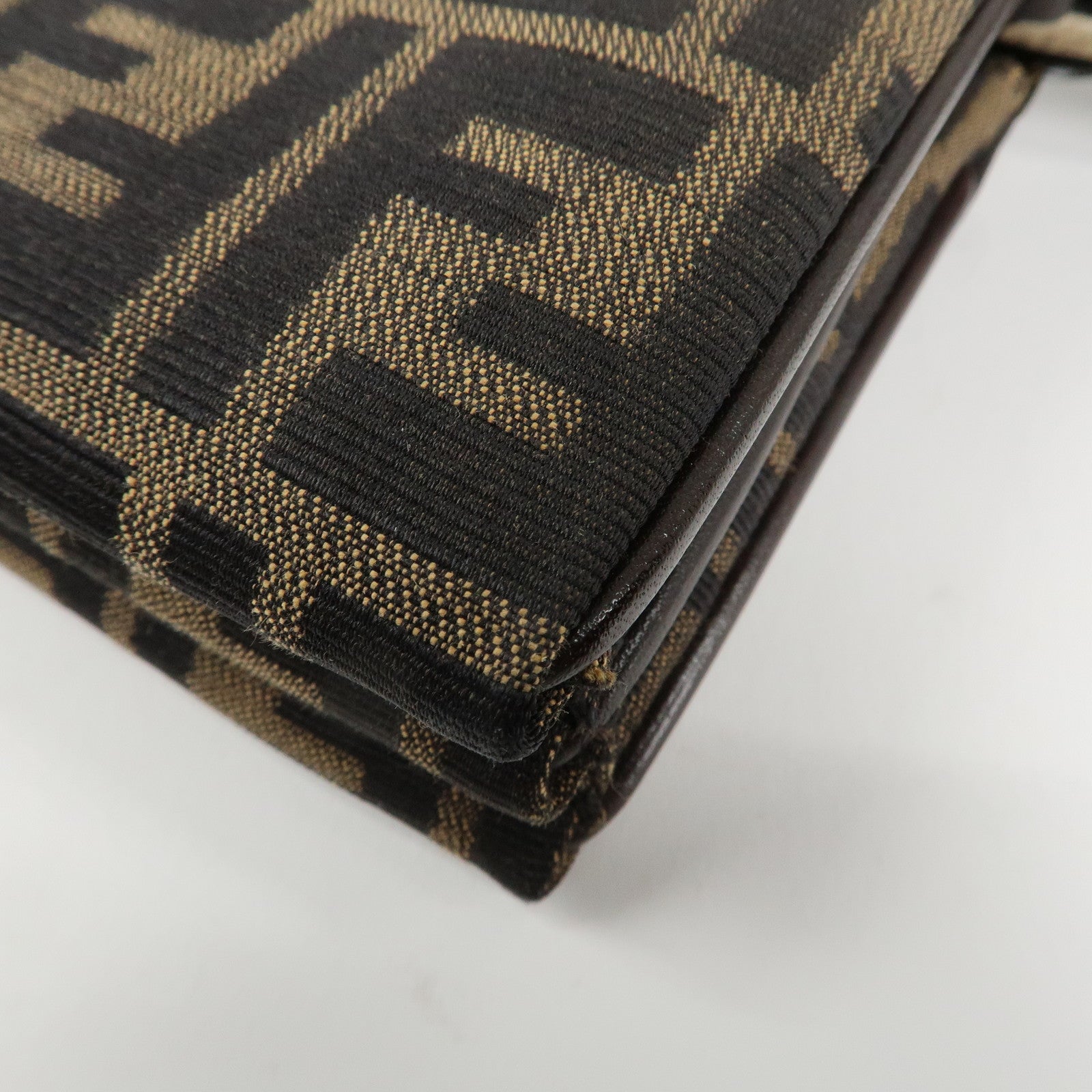 FENDI Zucca Canvas Leather Shoulder Bag Black Brown Silver HDW Used