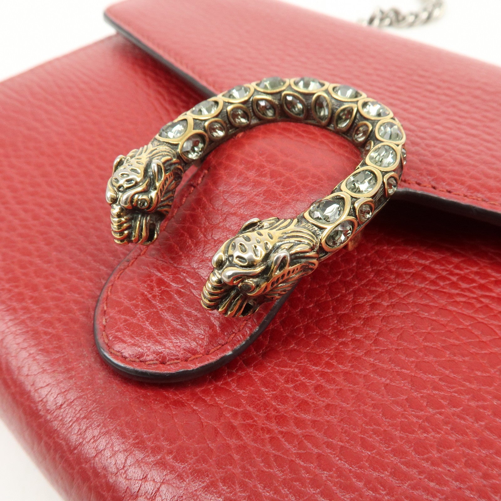 GUCCI Dionysus Leather Chain Shoulder Bag Red 401231