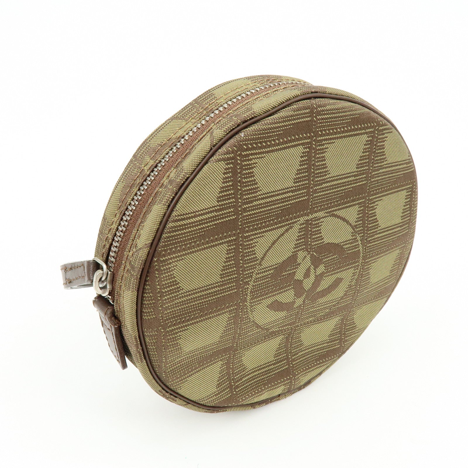 CHANEL New Travel Line COCO Mark Canvas Cosmetic Pouch Khaki Brown
