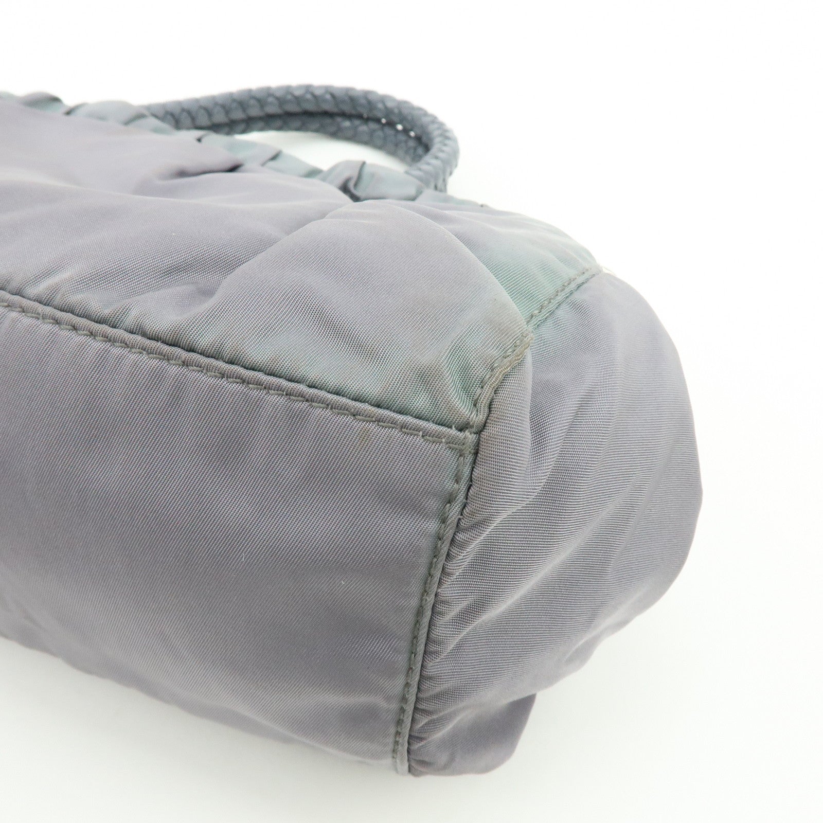 PRADA Nylon Leather 2Way Gathered Ribbon Hand Shoulder Bag Gray