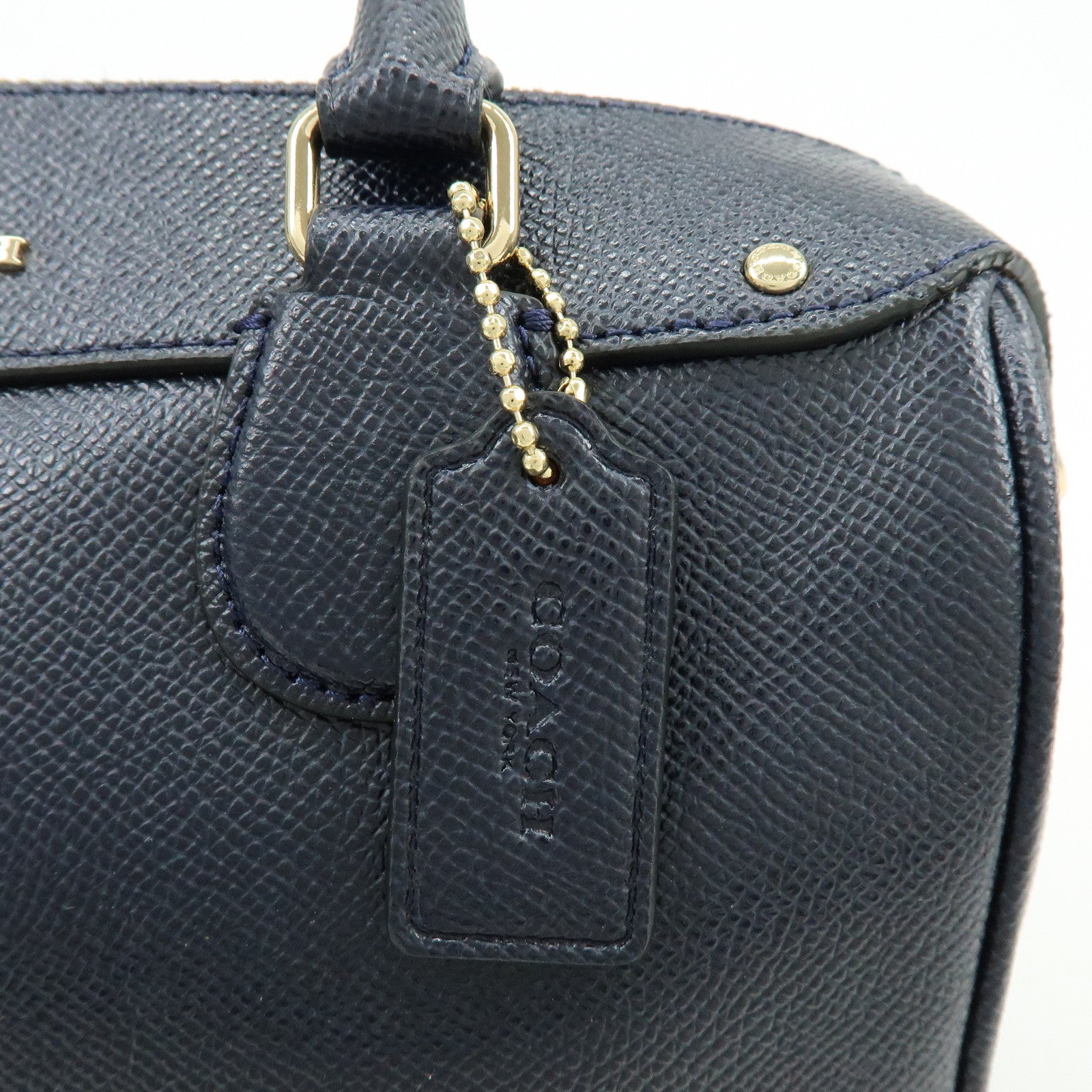 COACH Leather 2Way Shoulder Bag Hand Bag Navy