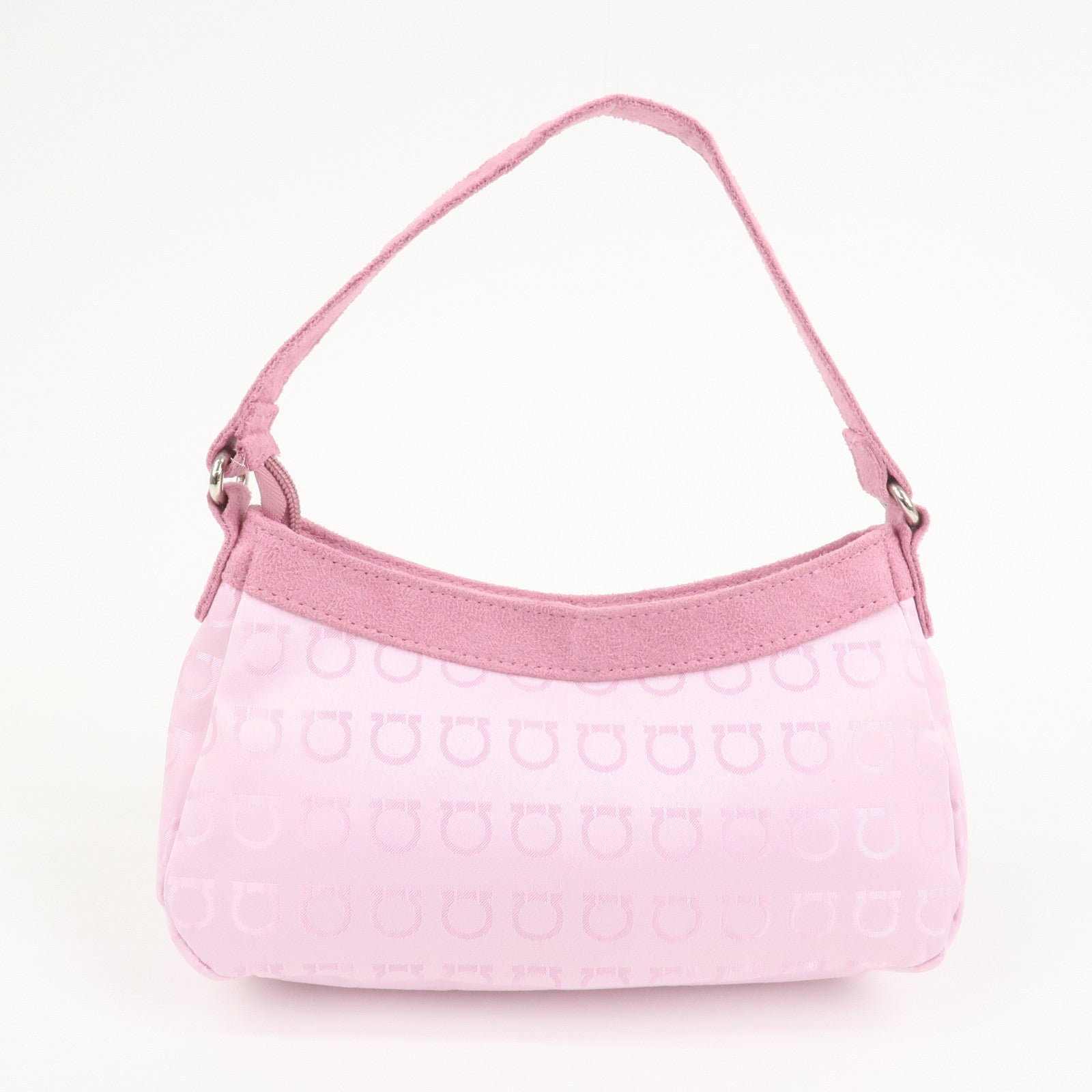 Ferragamo Gancini Nylon Suede Hand Bag Pouch Pink