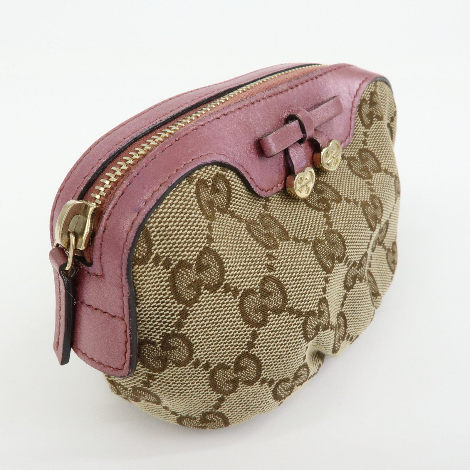 GUCCI Interlocking G Lovely Heart Cosmetic Pouch Beige Pink 308728