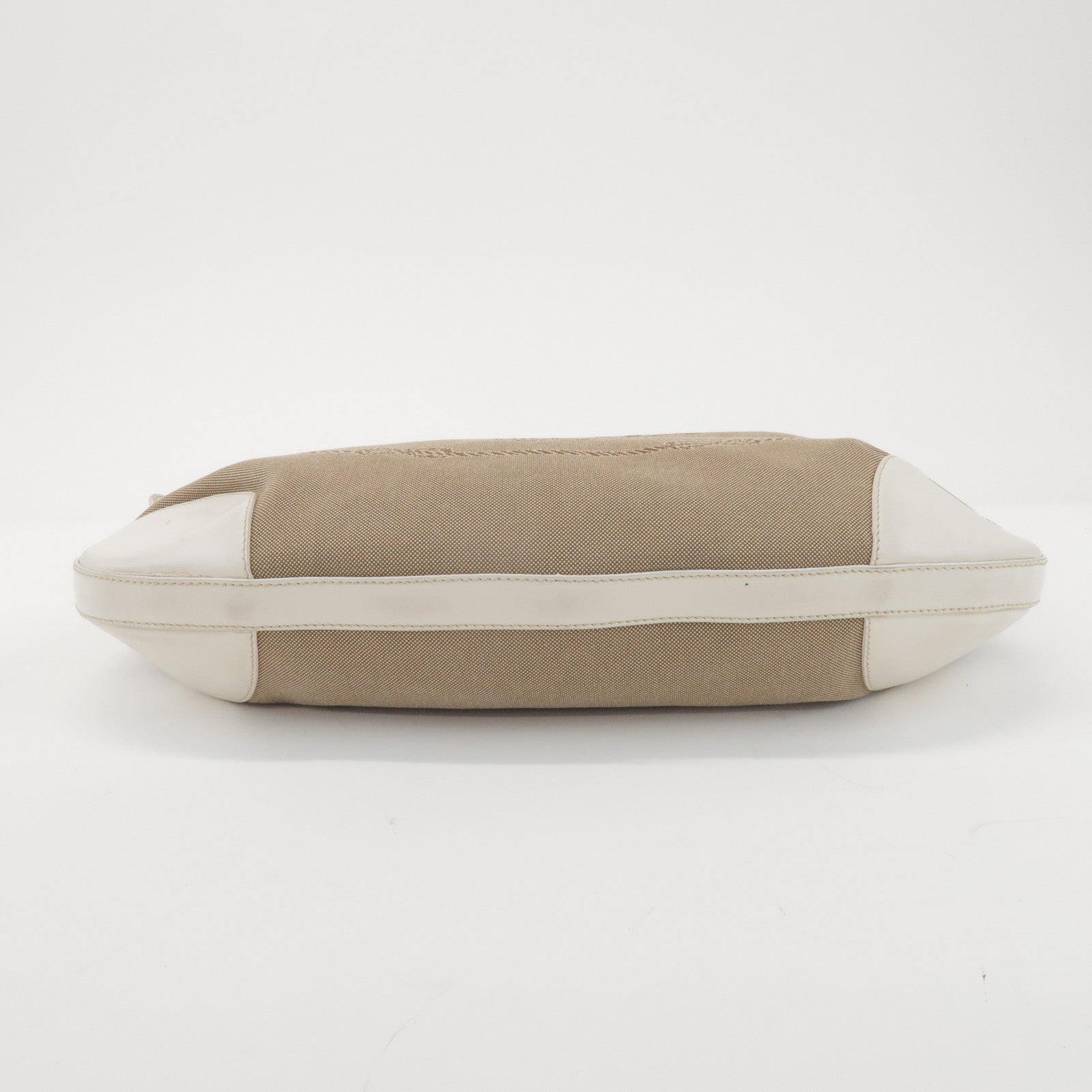 PRADA Jacquard Canvas Leather Shoulder Bag Hand Bag Beige Ivory