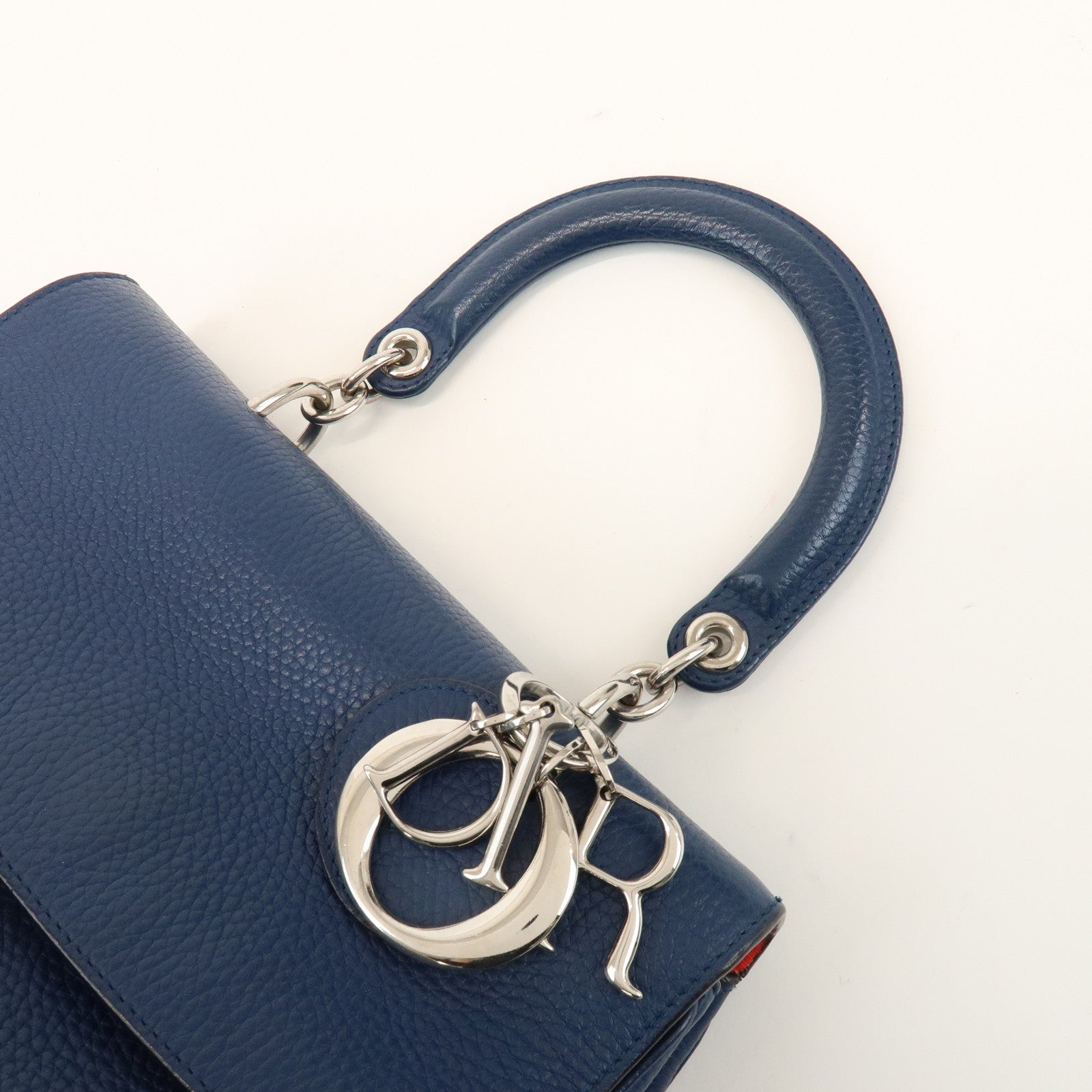 Christian Dior 2Way Leather Hand Bag Top Handle Bag Blue