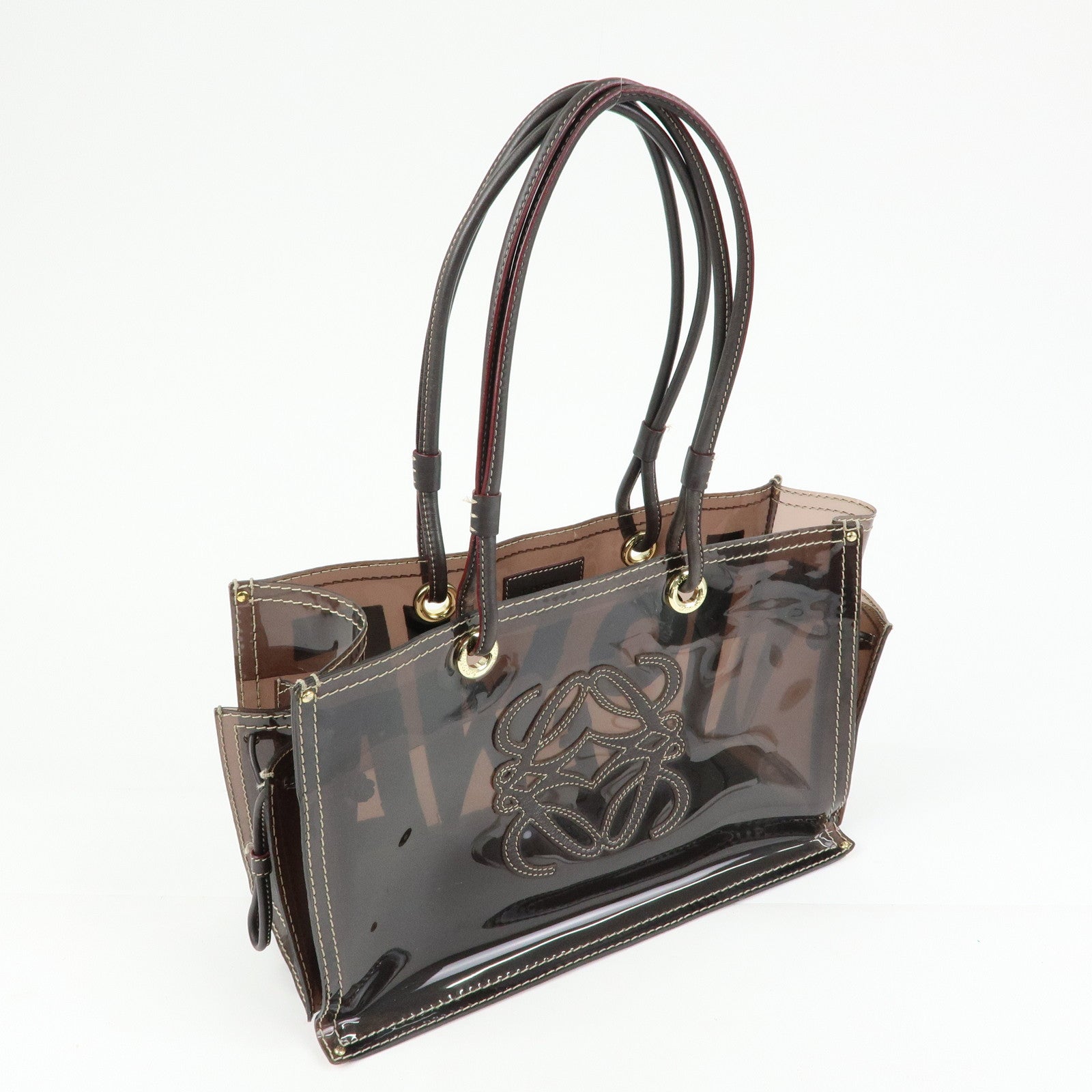 LOEWE Anagram Vinyl Leather Tote Bag Shoulder Bag Brown