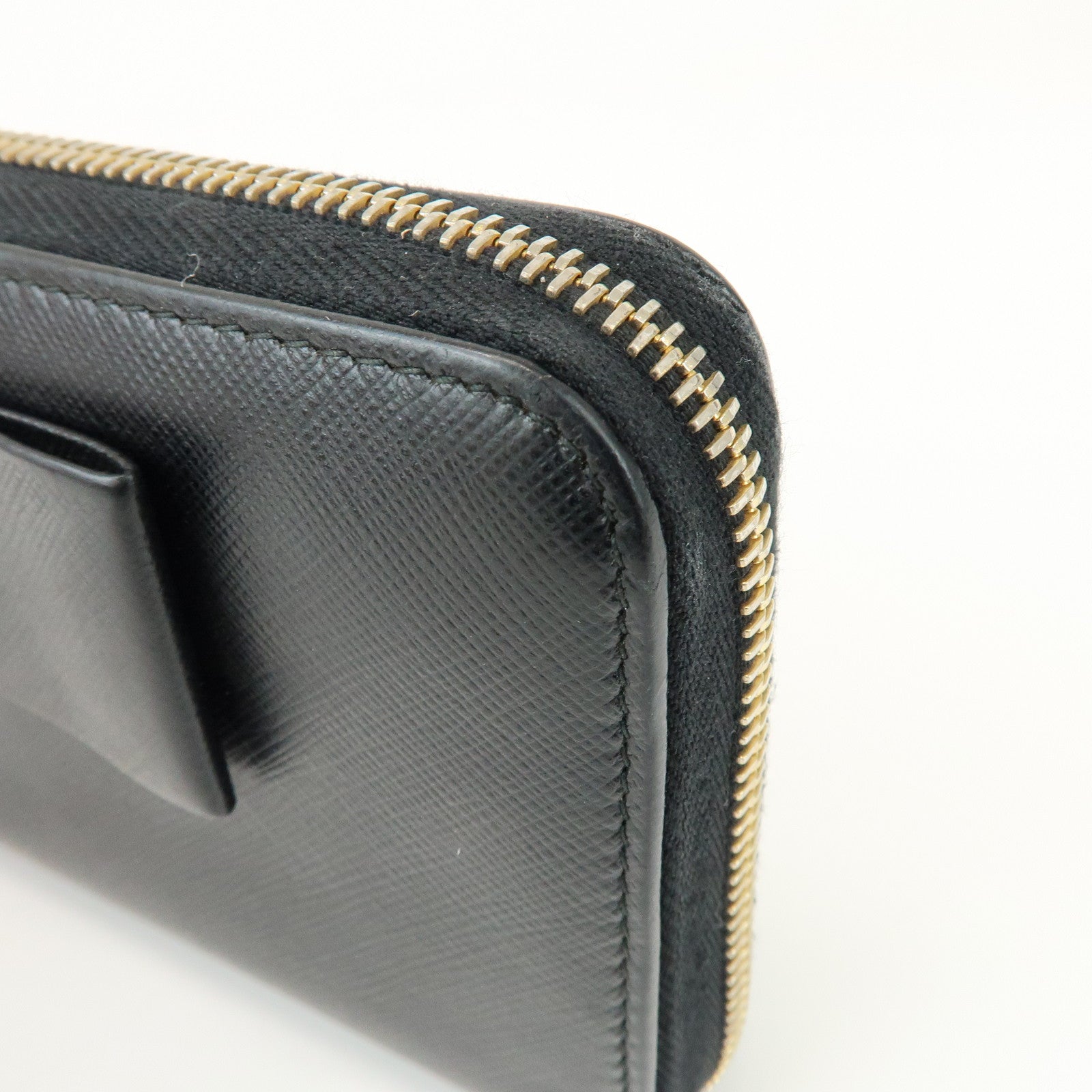 PRADA Saffiano Leather Ribbon Round Zippy Wallet Black 1M0506