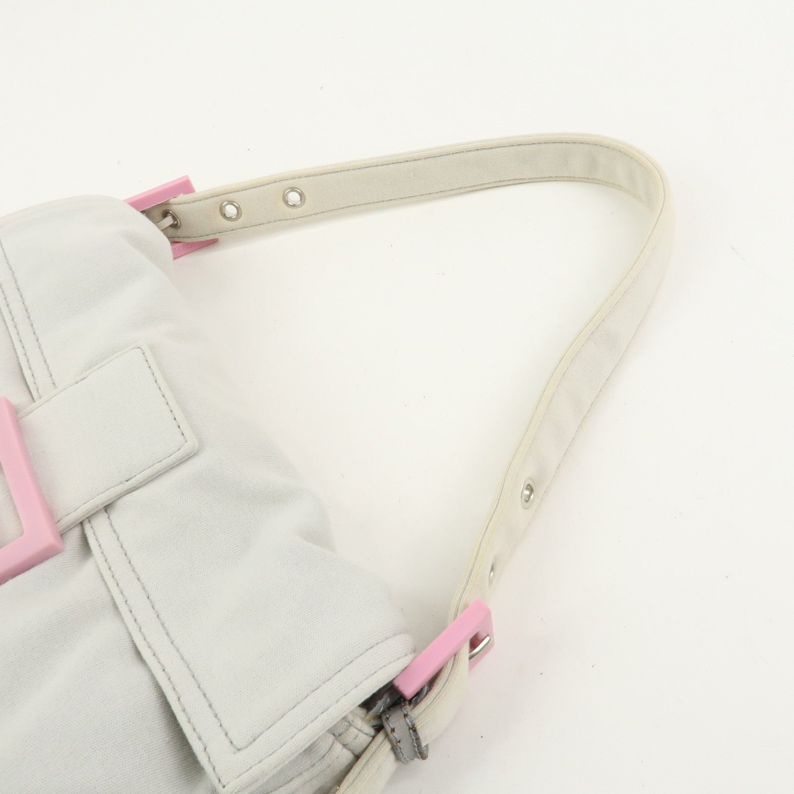 FENDI Mamma Baguette Cotton Shoulder Bag Hand Bag Gray Pink