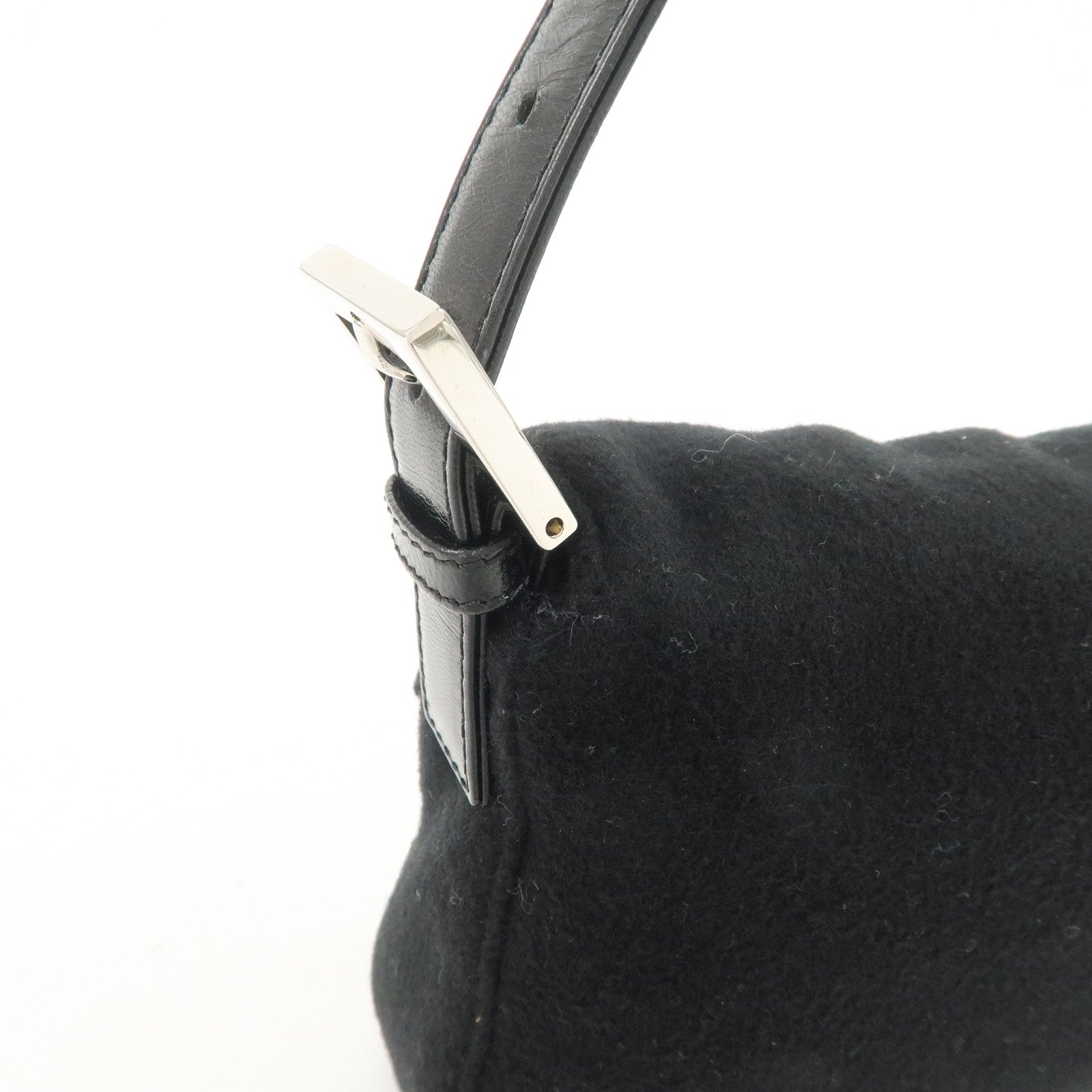 FENDI Mamma Baguette Wool Leather Shoulder Bag Hand Bag Black 26424