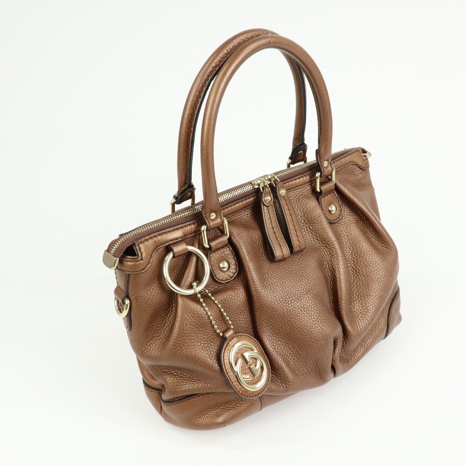 GUCCI Sukey Interlocking G Leather 2Way Shoulder Bag Bronze 247902