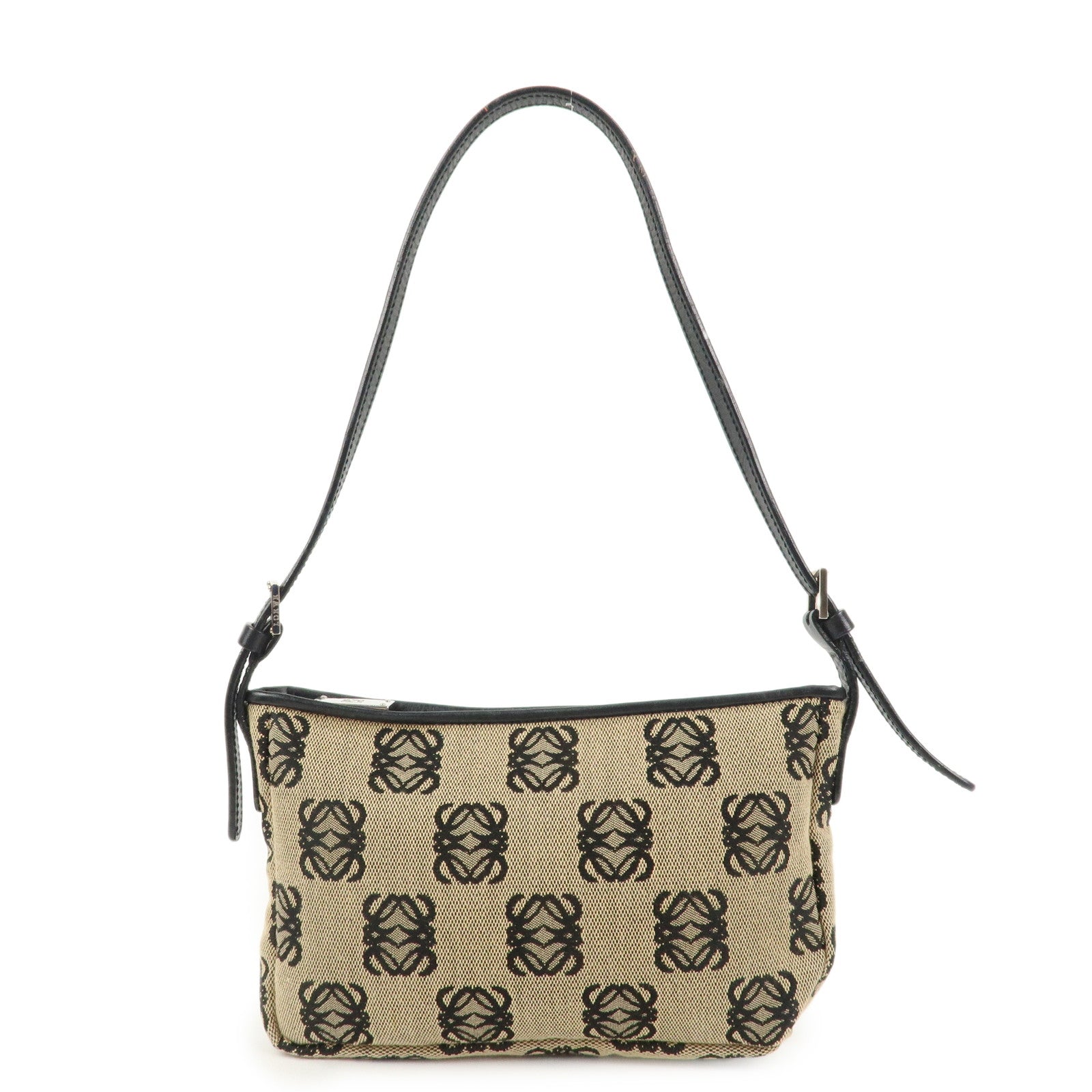 LOEWE Anagram Canvas Leather Accessory Pouch Shoulder Bag Beige