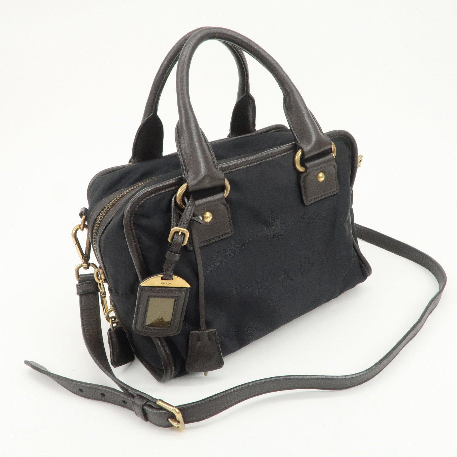 PRADA Nylon Jacquard Leather 2Way Bag Boston Shoulder Bag BL0769