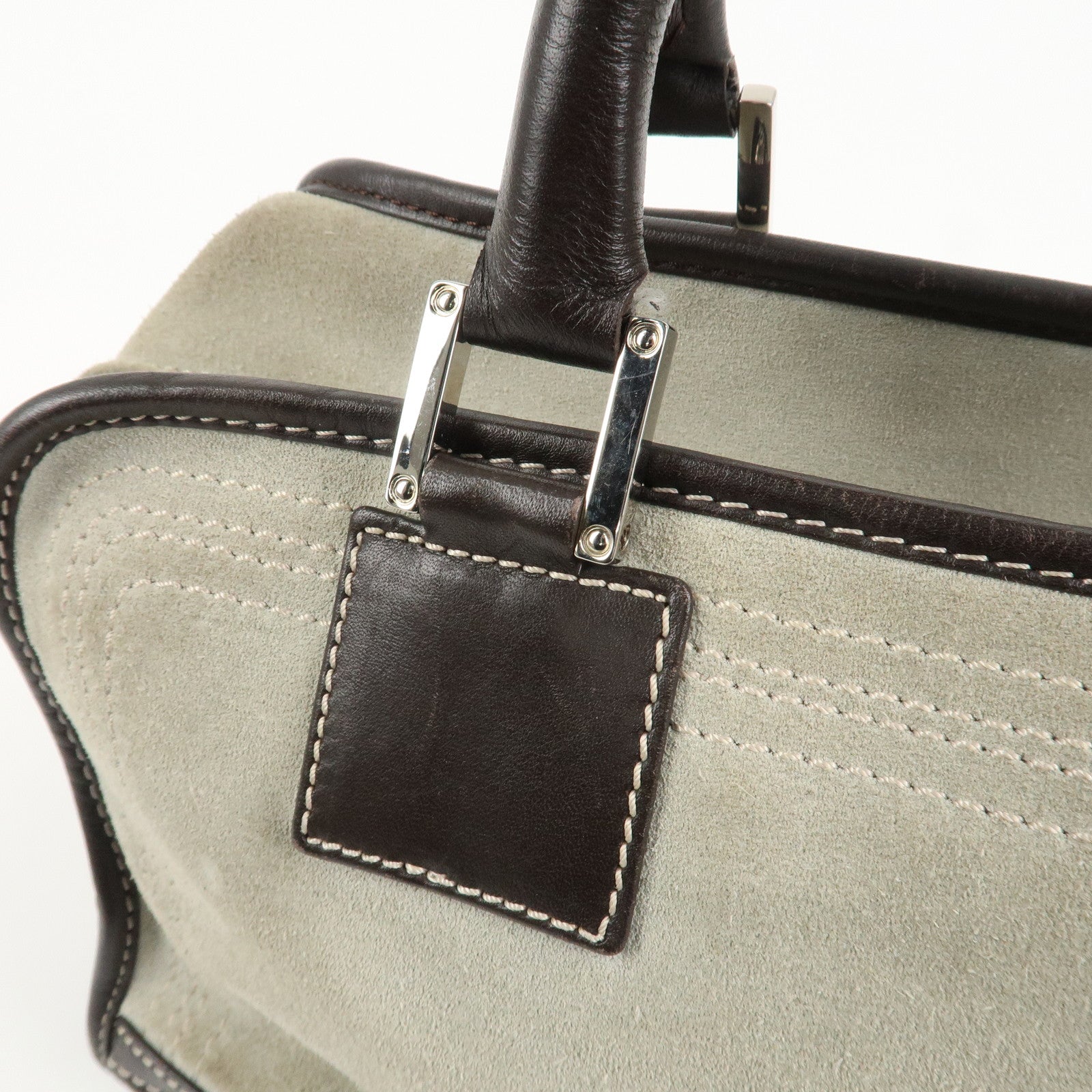 LOEWE Anagram Amazona 28 Suede Leather Hand Bag Ivory Brown Used