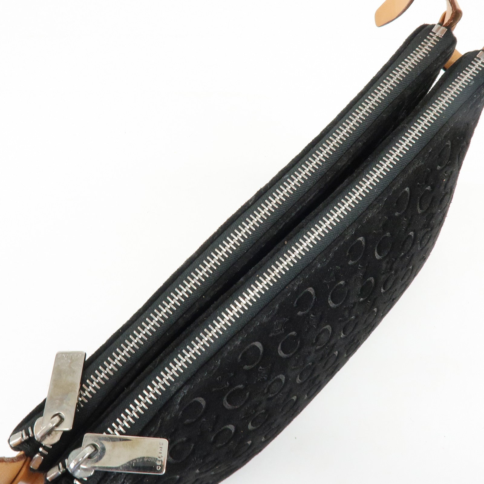 CELINE C Macadam Suede Leather Shoulder Bag Hand Bag Black Brown
