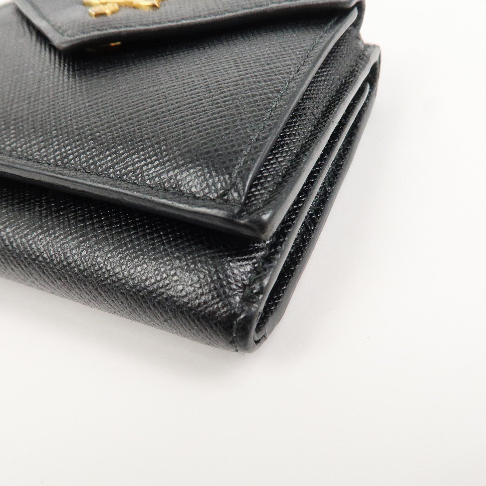 PRADA Logo Saffiano Metal Tri-fold Small Wallet Black 1MH021