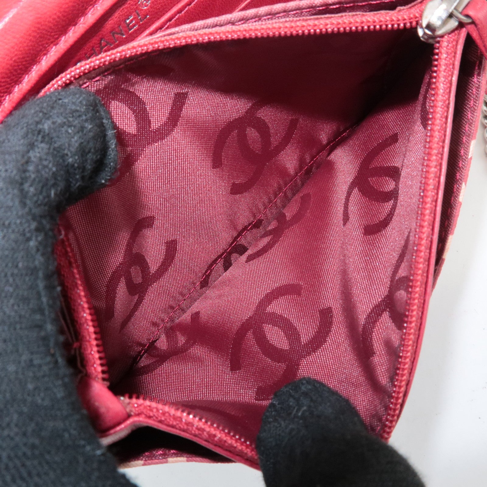 CHANEL By Sea Line Canvas Chain Shoulder Bag Red Used
