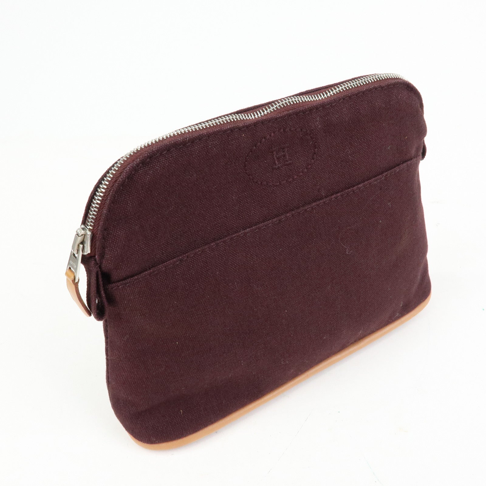 HERMES Cotton Leather Bolide Pouch Mini Bordeaux