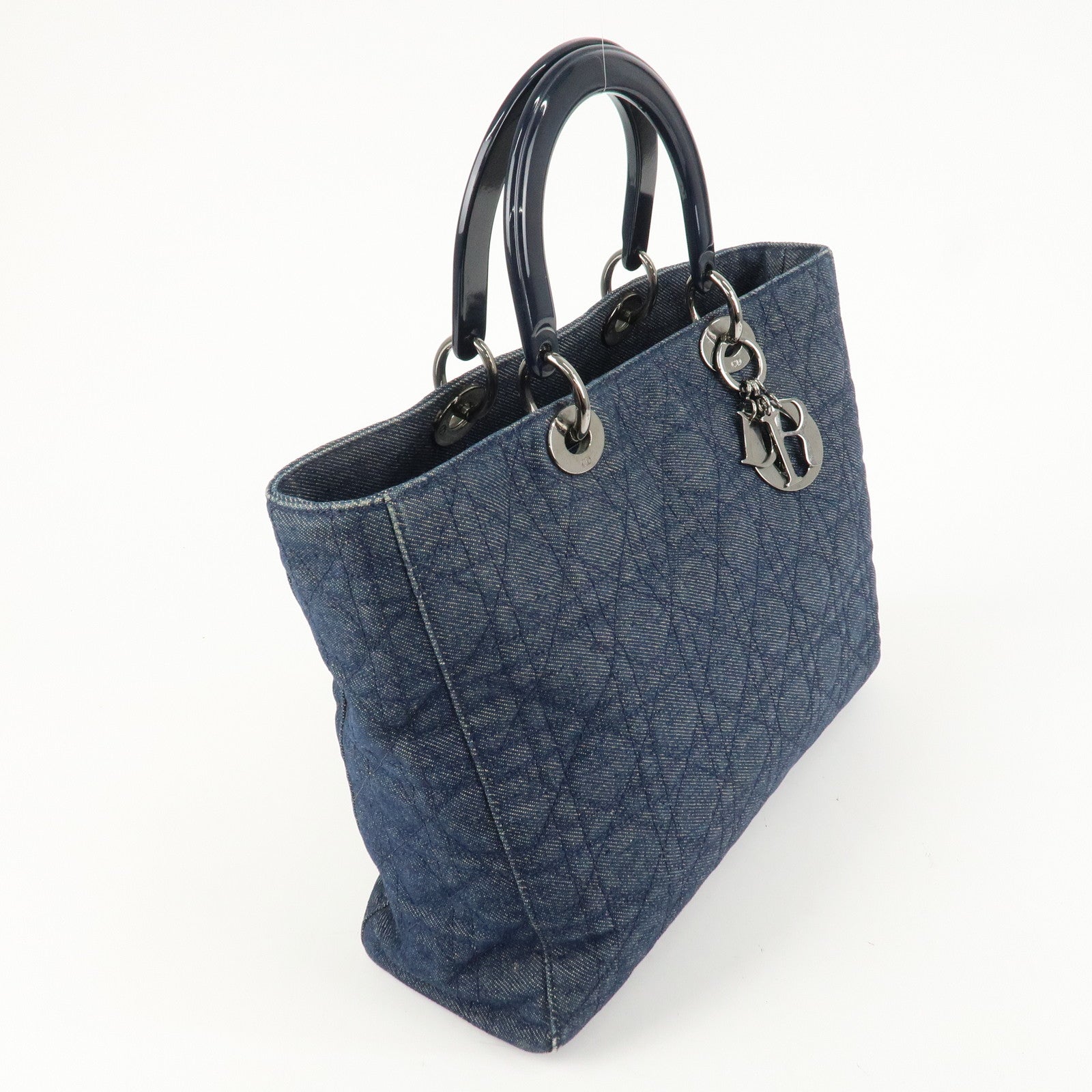 Christian Dior Cannage 2way Denim Tote Bag Navy Used