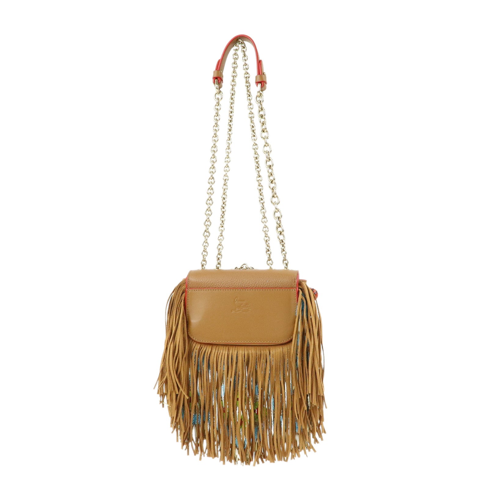 Christian Louboutin Leather Beaded Fringe Shoulder Bag Brown