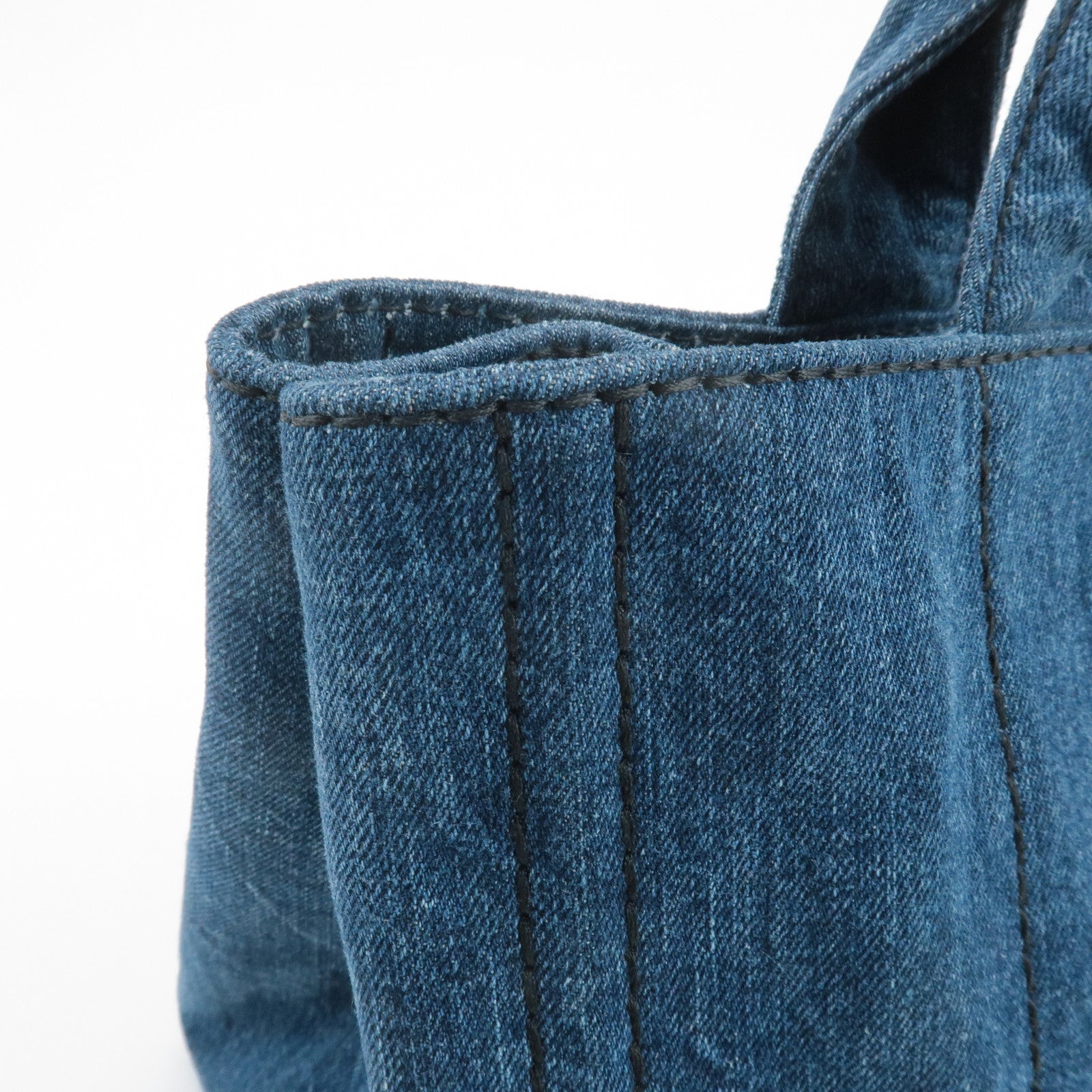 PRADA Triangle Logo Canapa Canvas Denim Hand Bag Navy B1877B Used