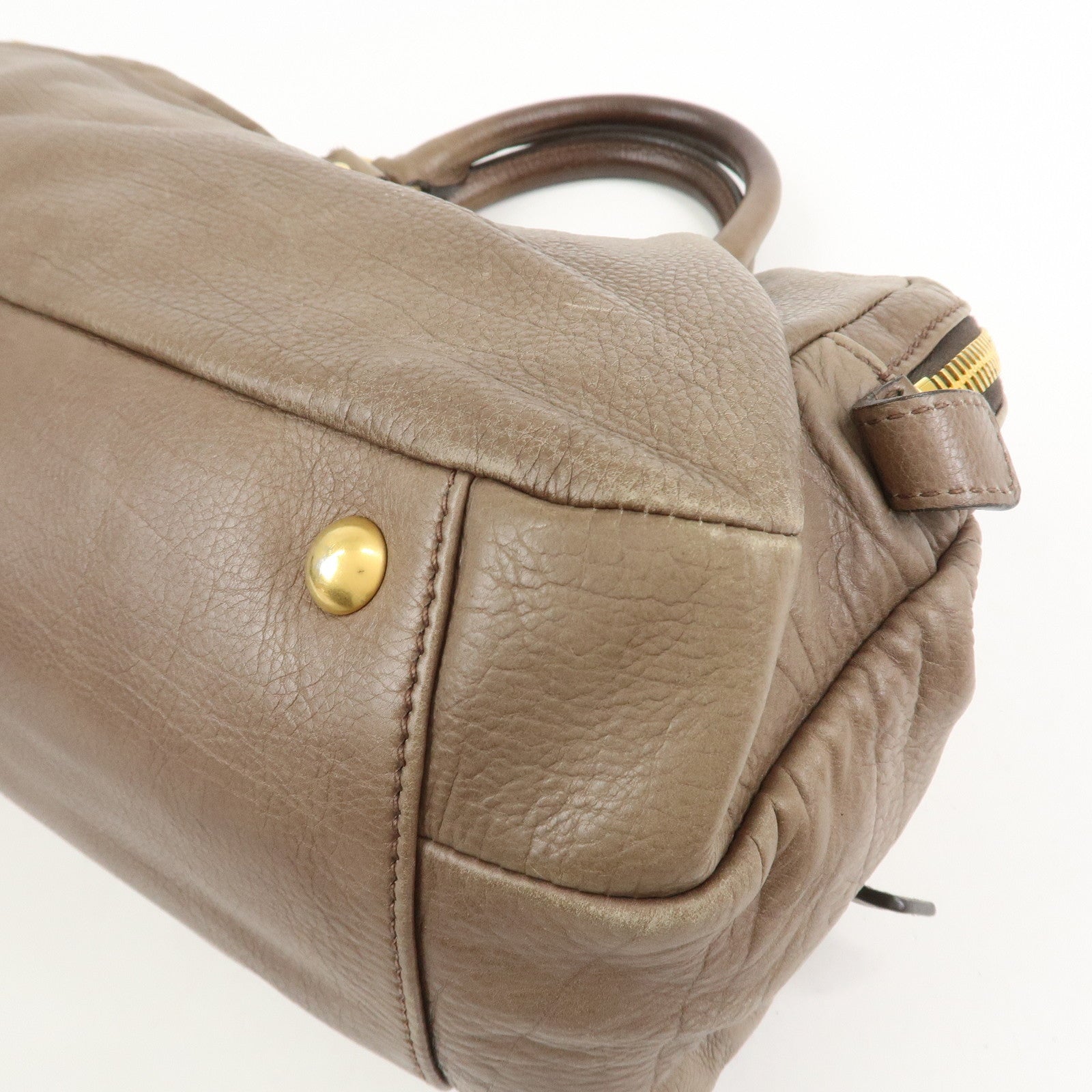 MIU MIU Logo Leather 2Way Bag Hand Bag Boston Bag Brown