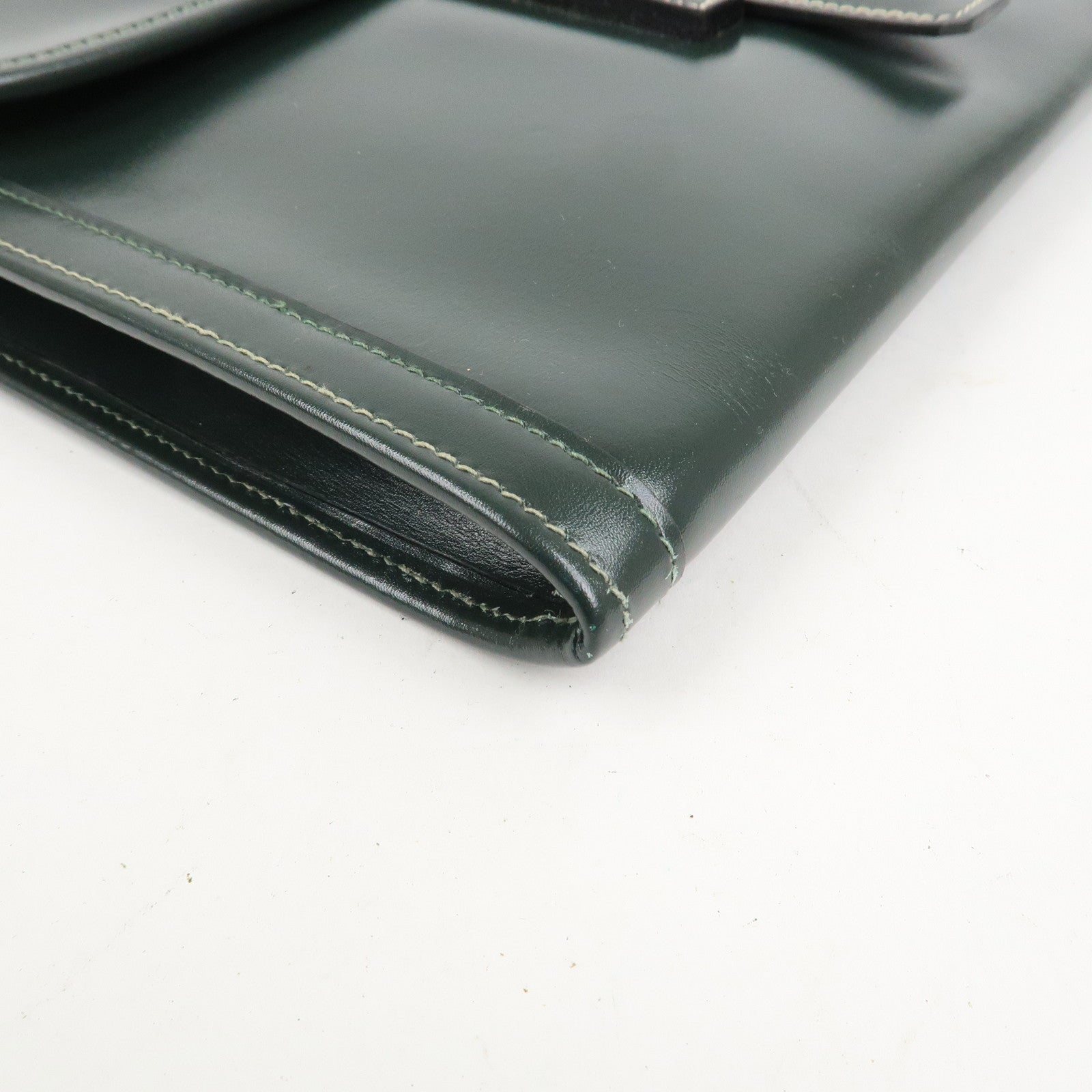 HERMES Box Calf Gige PM Clutch Bag O Stamped Dark Green